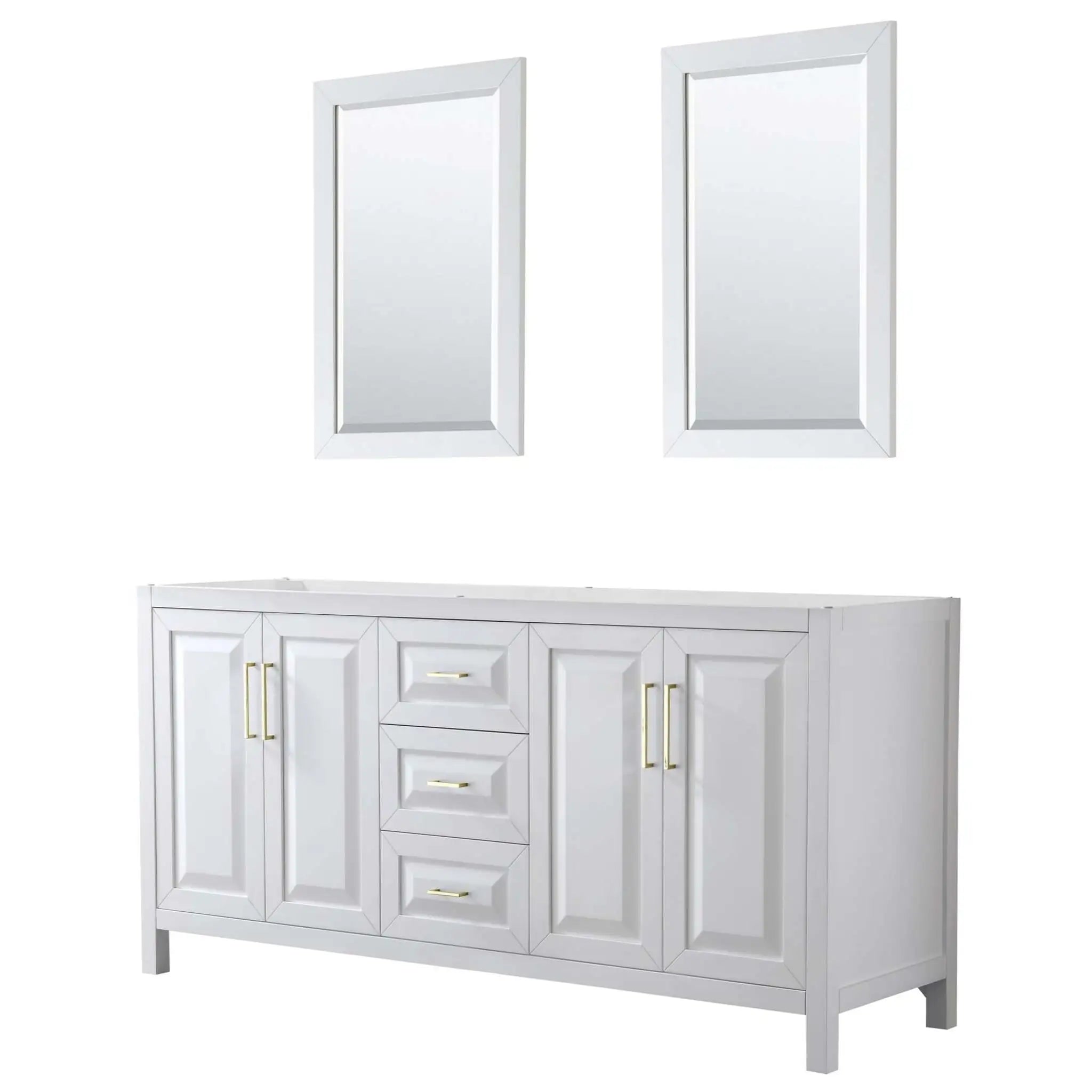 72" Daria Double Bathroom Vanity in White with Brushed Gold Trim & 24" Mirror by Wyndham