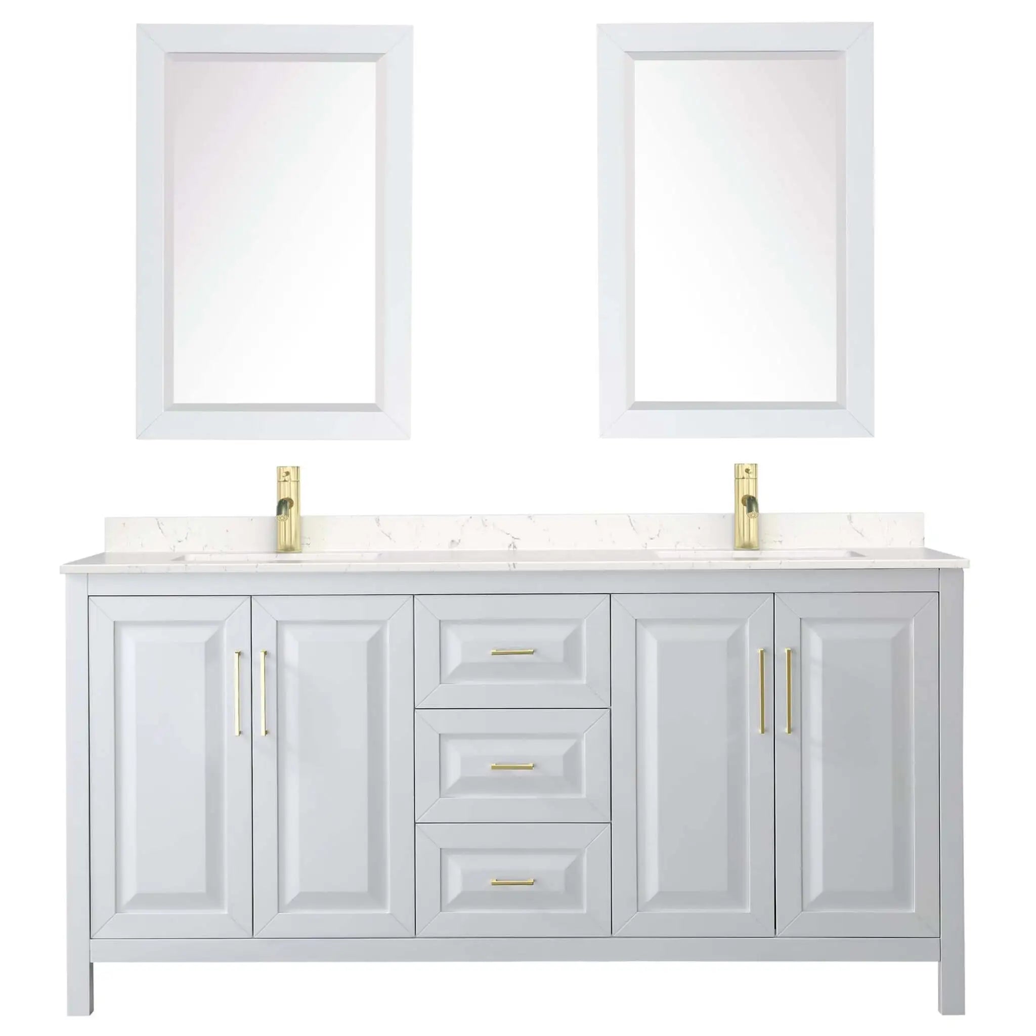 72" Daria Double Bathroom Vanity in White with Brushed Gold Trim & 24" Mirror by Wyndham