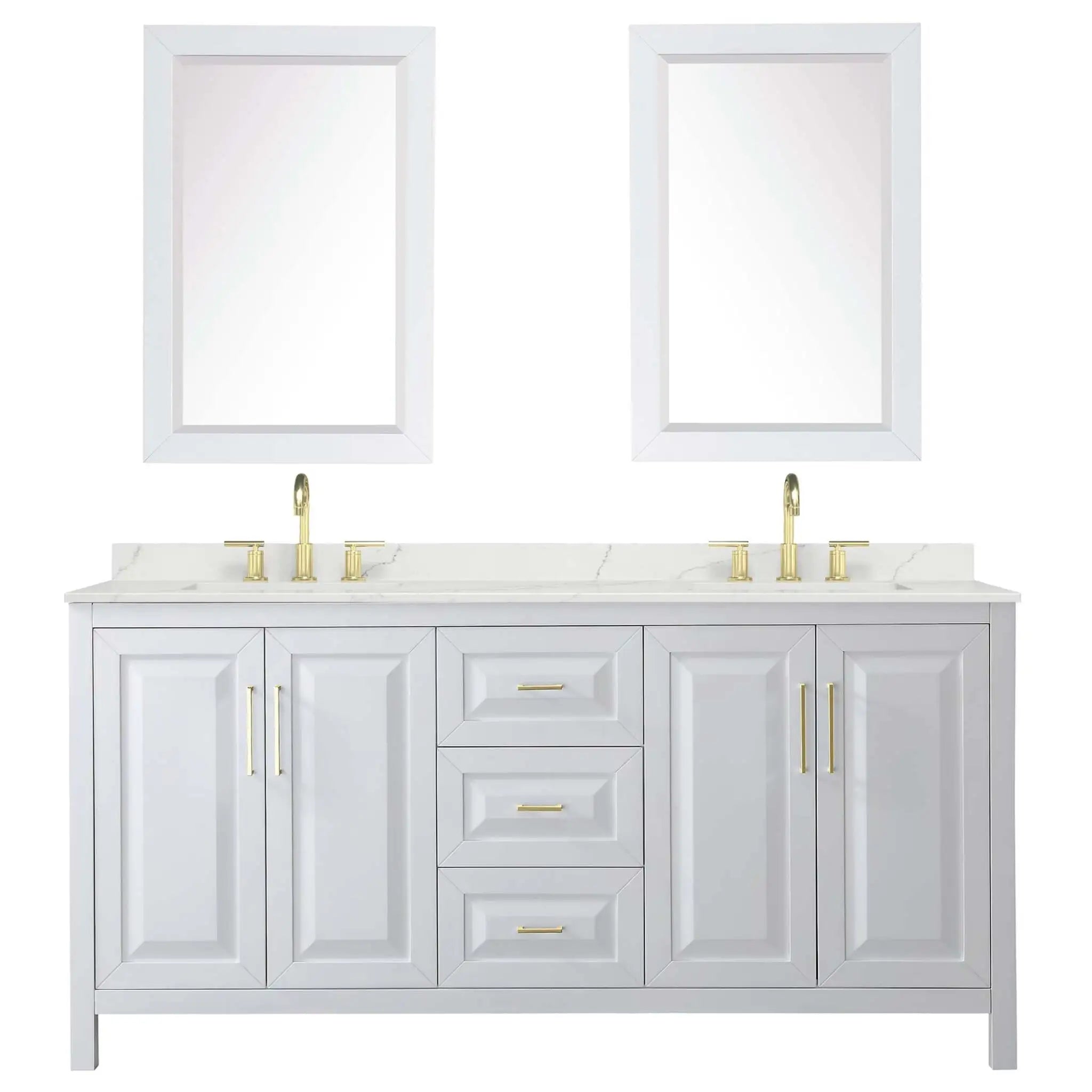 72" Daria Double Bathroom Vanity in White with Brushed Gold Trim & 24" Mirror by Wyndham