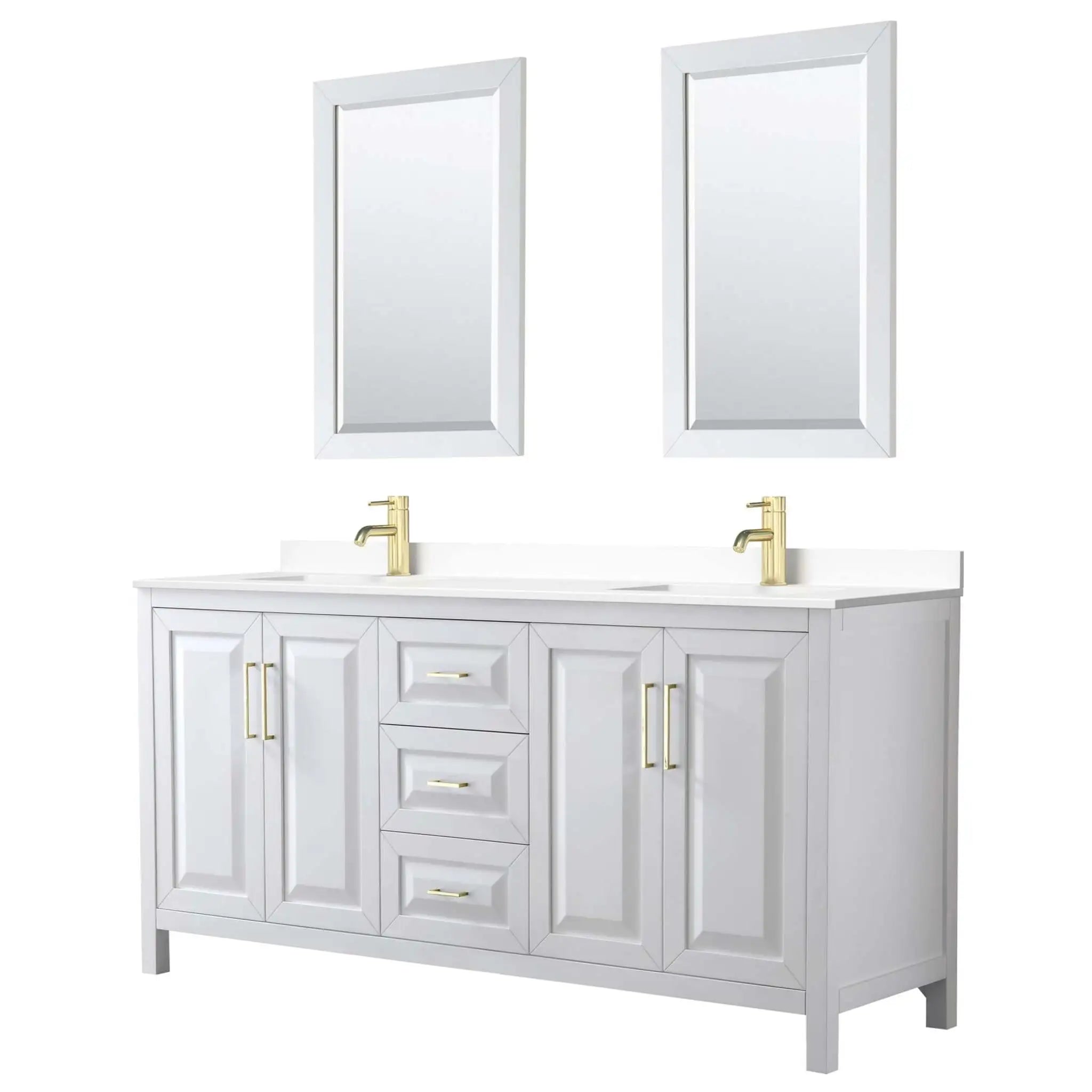 72" Daria Double Bathroom Vanity in White with Brushed Gold Trim & 24" Mirror by Wyndham