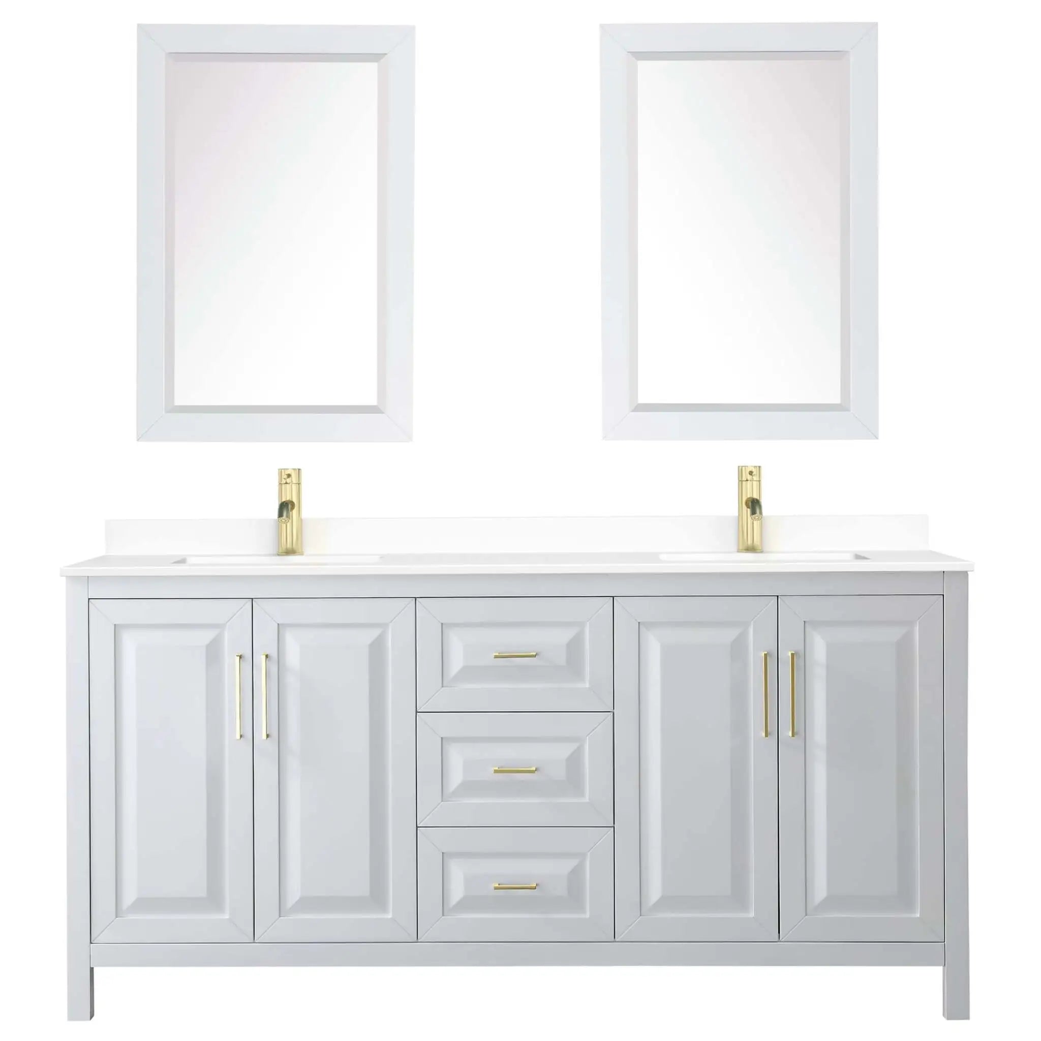 72" Daria Double Bathroom Vanity in White with Brushed Gold Trim & 24" Mirror by Wyndham