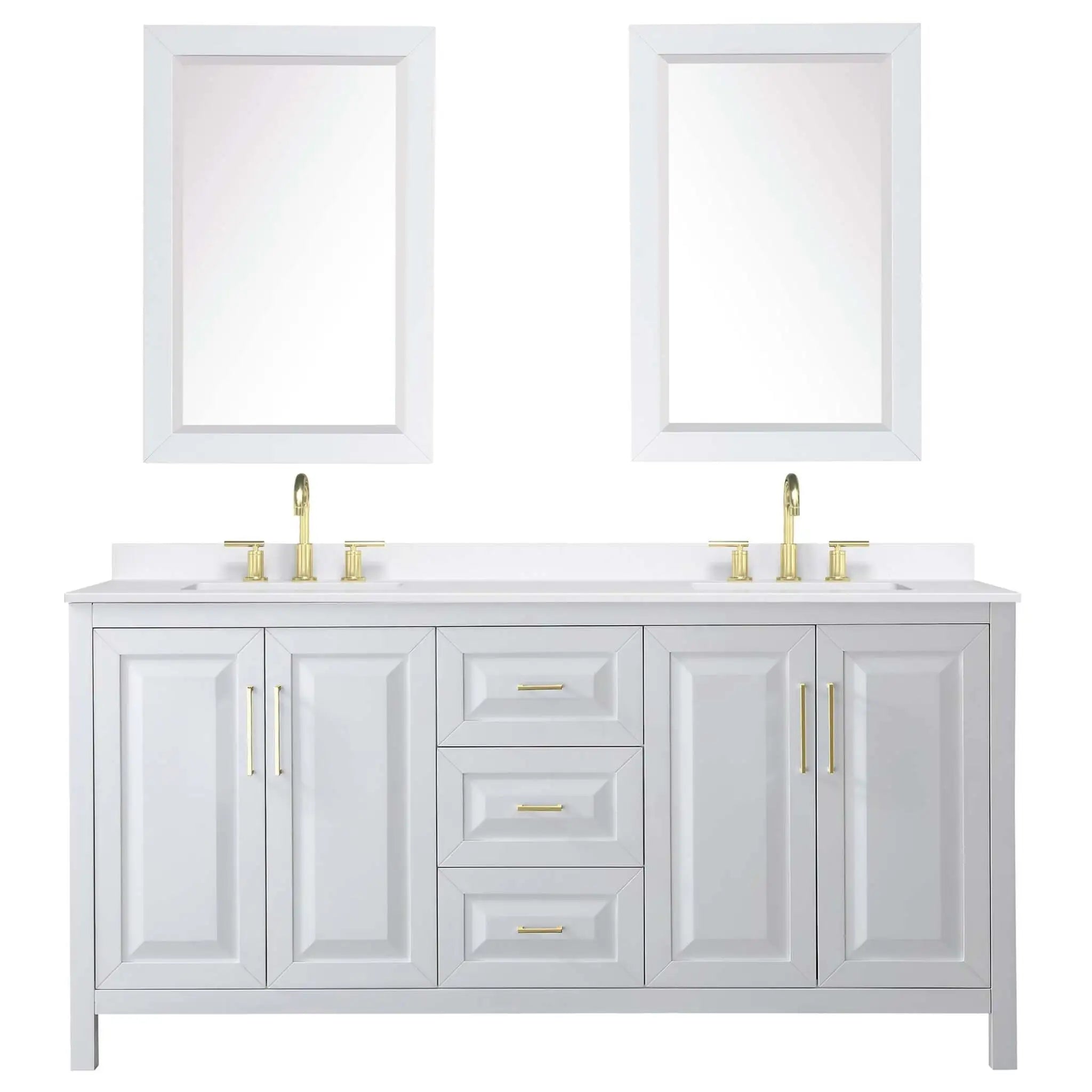 72" Daria Double Bathroom Vanity in White with Brushed Gold Trim & 24" Mirror by Wyndham