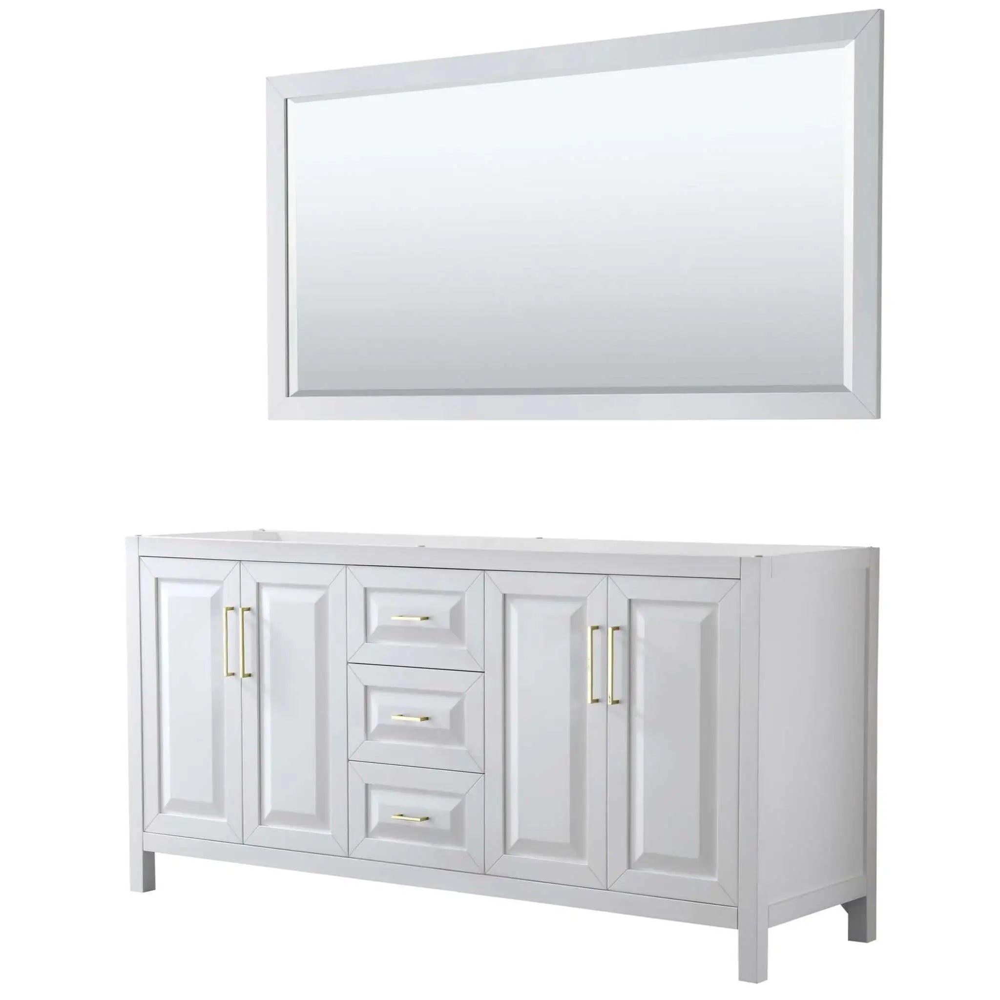 72" Daria Double Bathroom Vanity in White with Brushed Gold Trim & 70" Mirror by Wyndham