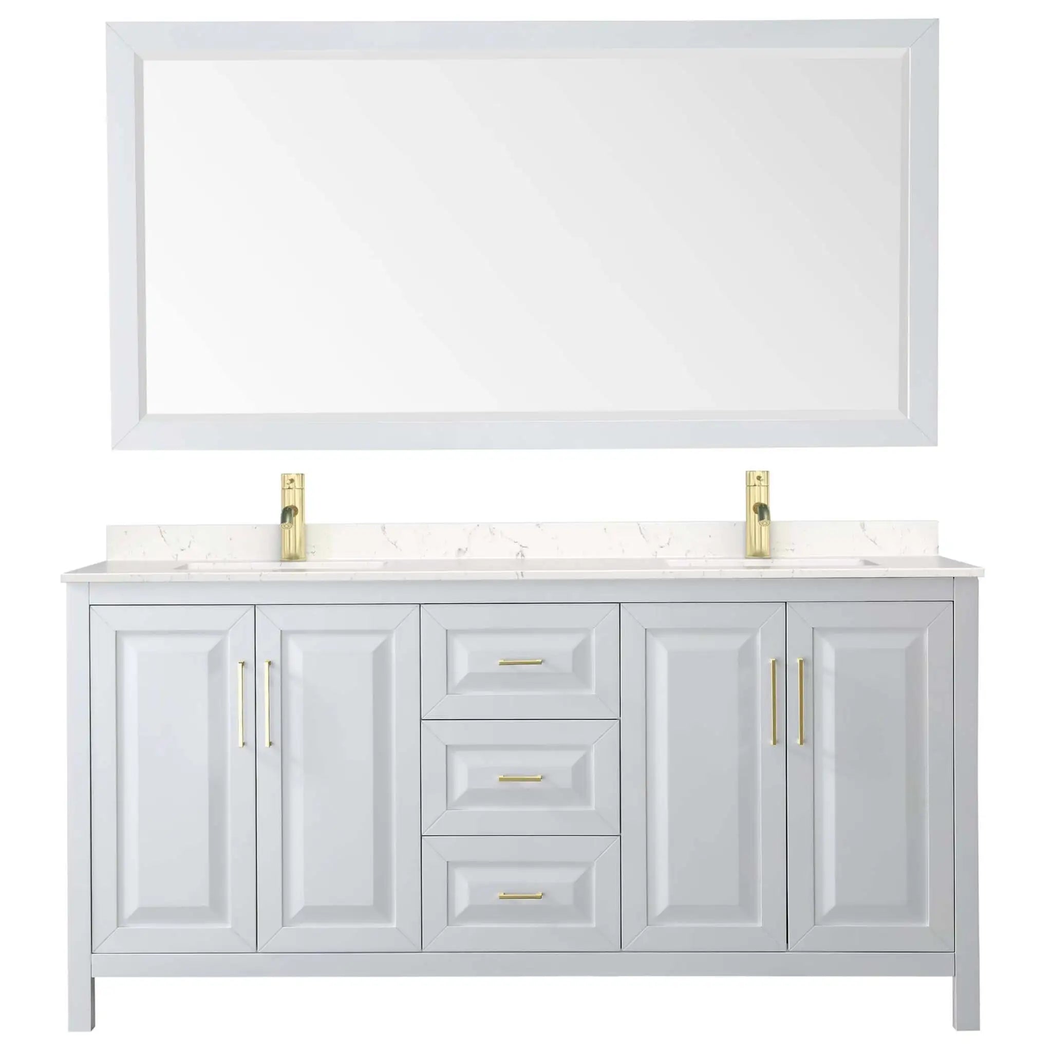 72" Daria Double Bathroom Vanity in White with Brushed Gold Trim & 70" Mirror by Wyndham