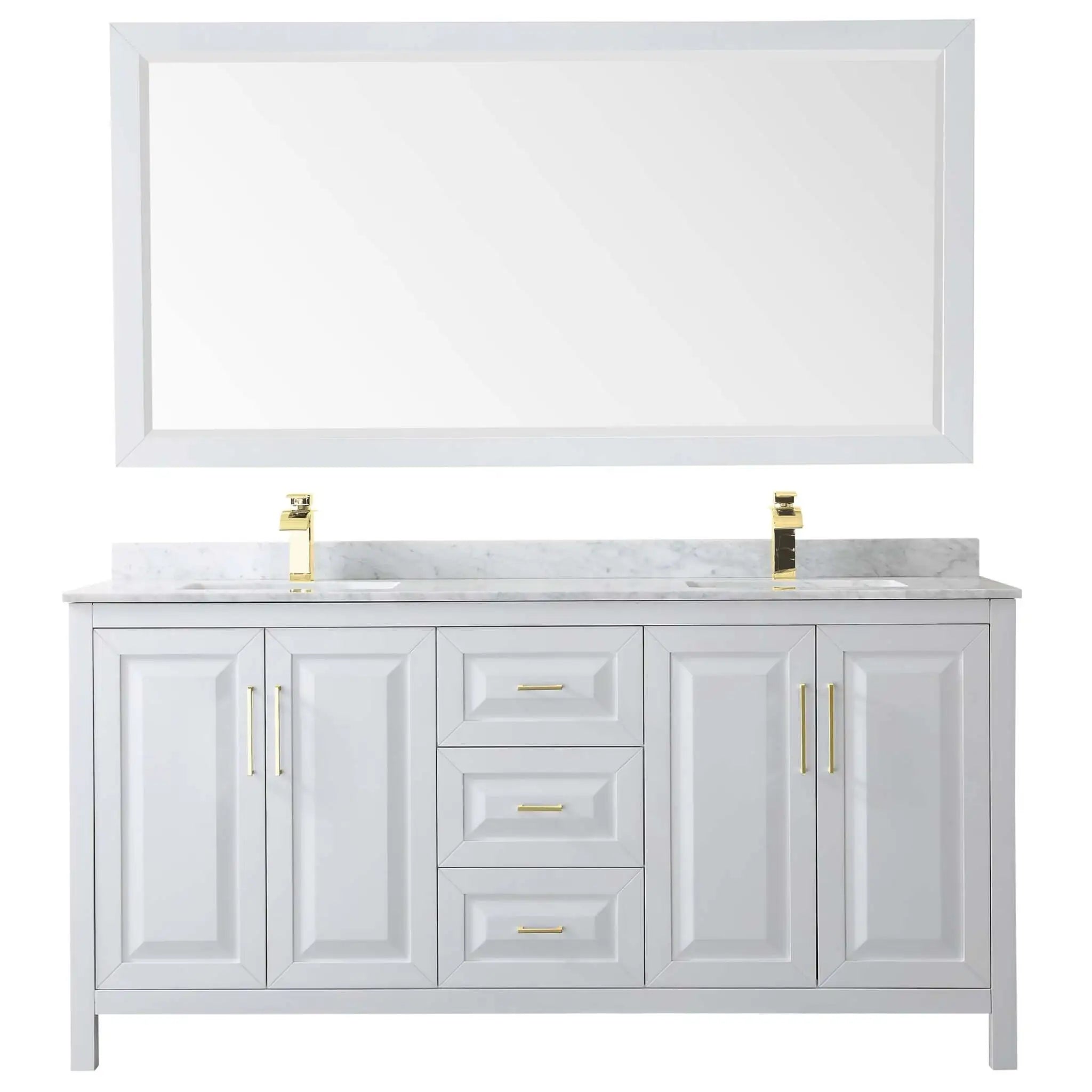72" Daria Double Bathroom Vanity in White with Brushed Gold Trim & 70" Mirror by Wyndham