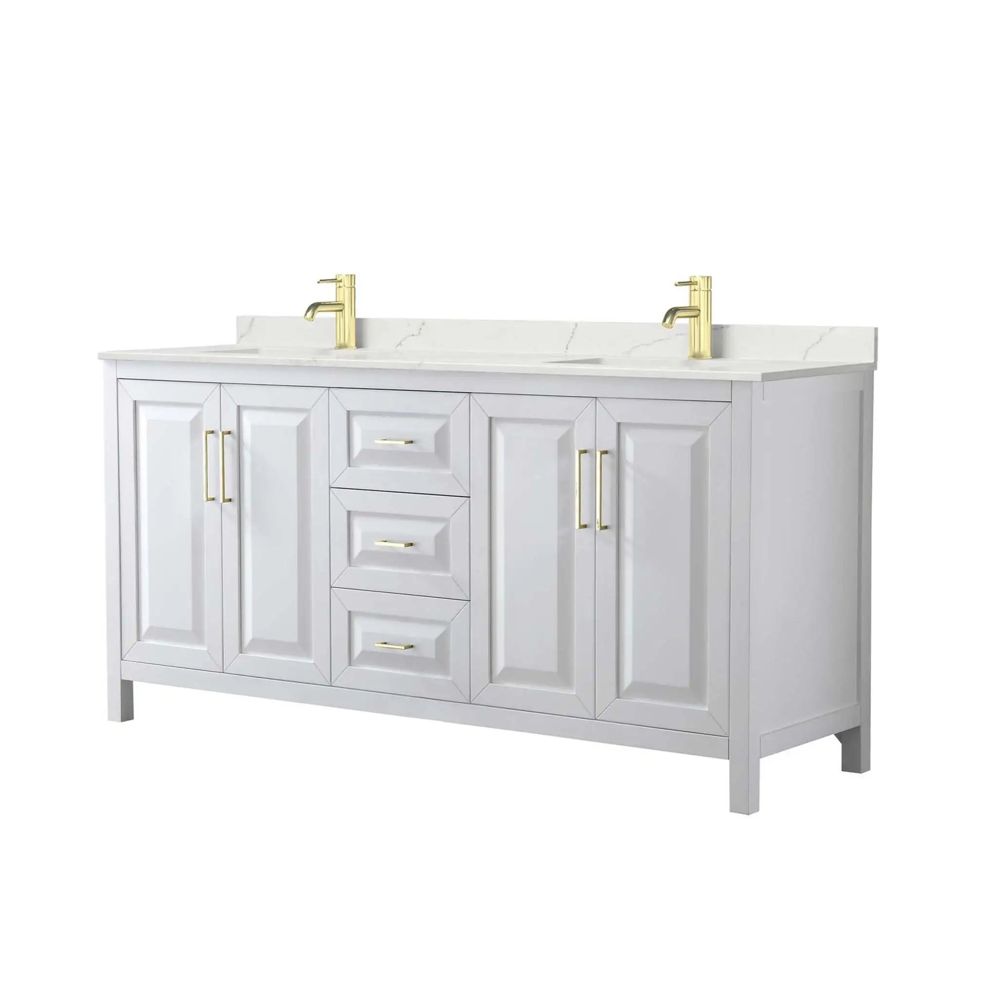72" Daria Double Bathroom Vanity in White with Brushed Gold Trim by Wyndham