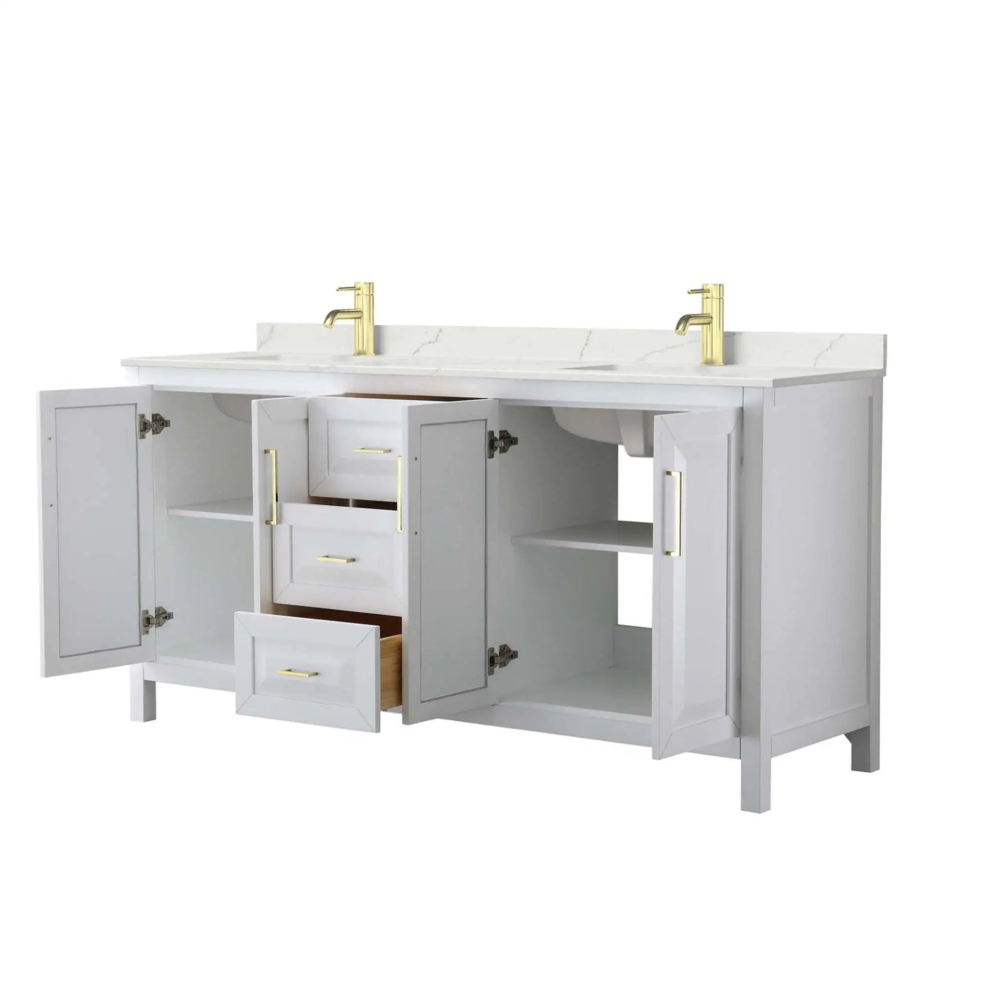 72" Daria Double Bathroom Vanity in White with Brushed Gold Trim by Wyndham