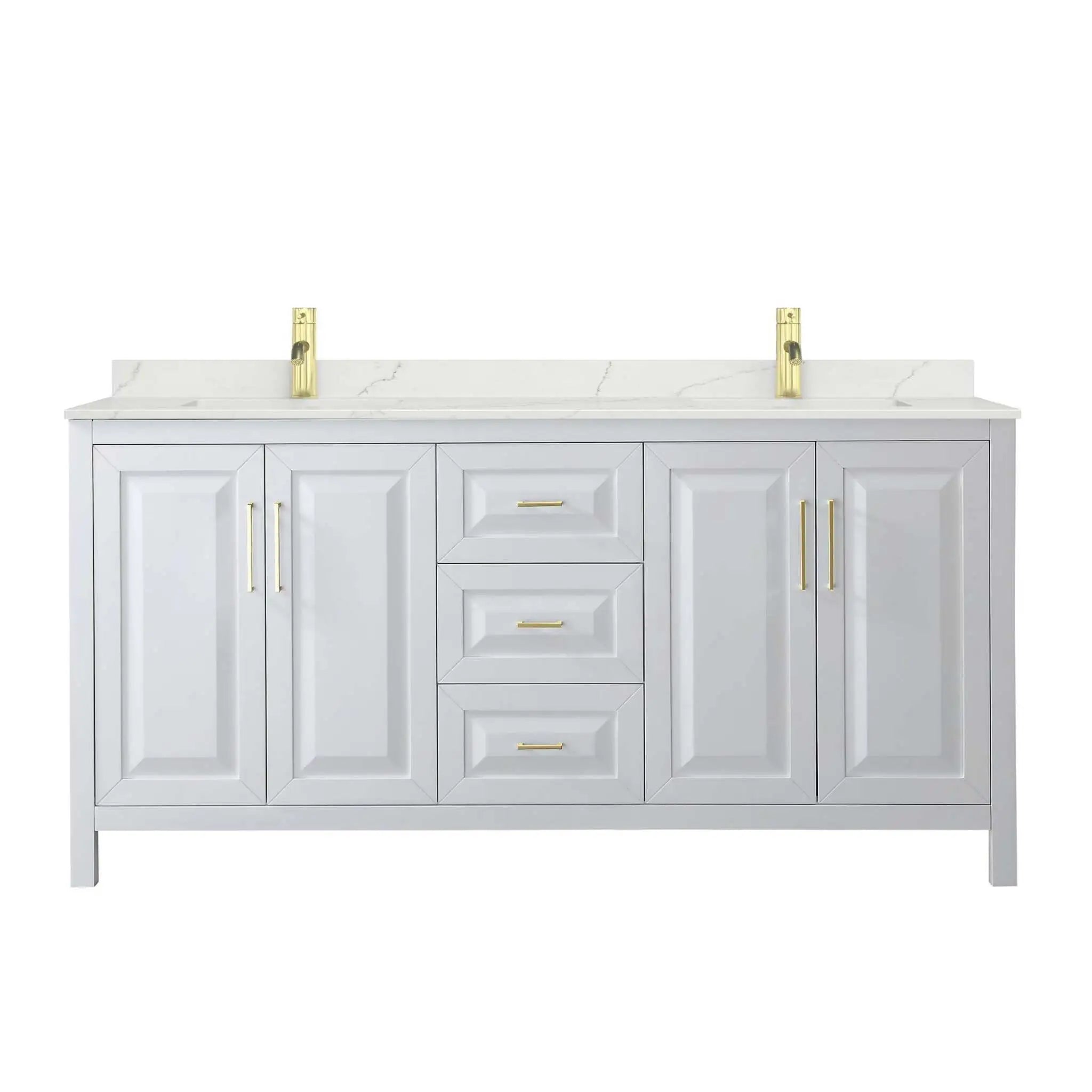 72" Daria Double Bathroom Vanity in White with Brushed Gold Trim by Wyndham