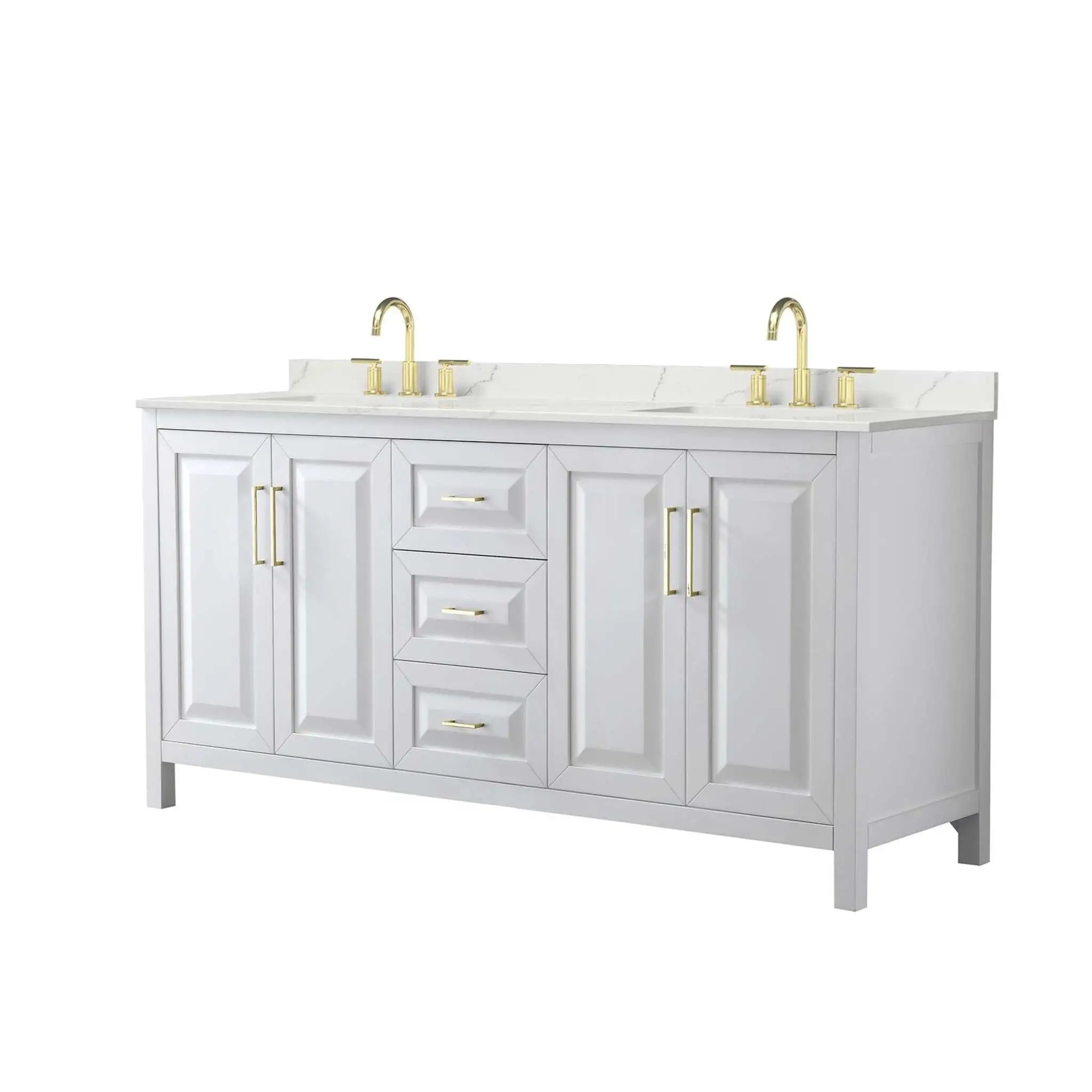72" Daria Double Bathroom Vanity in White with Brushed Gold Trim by Wyndham