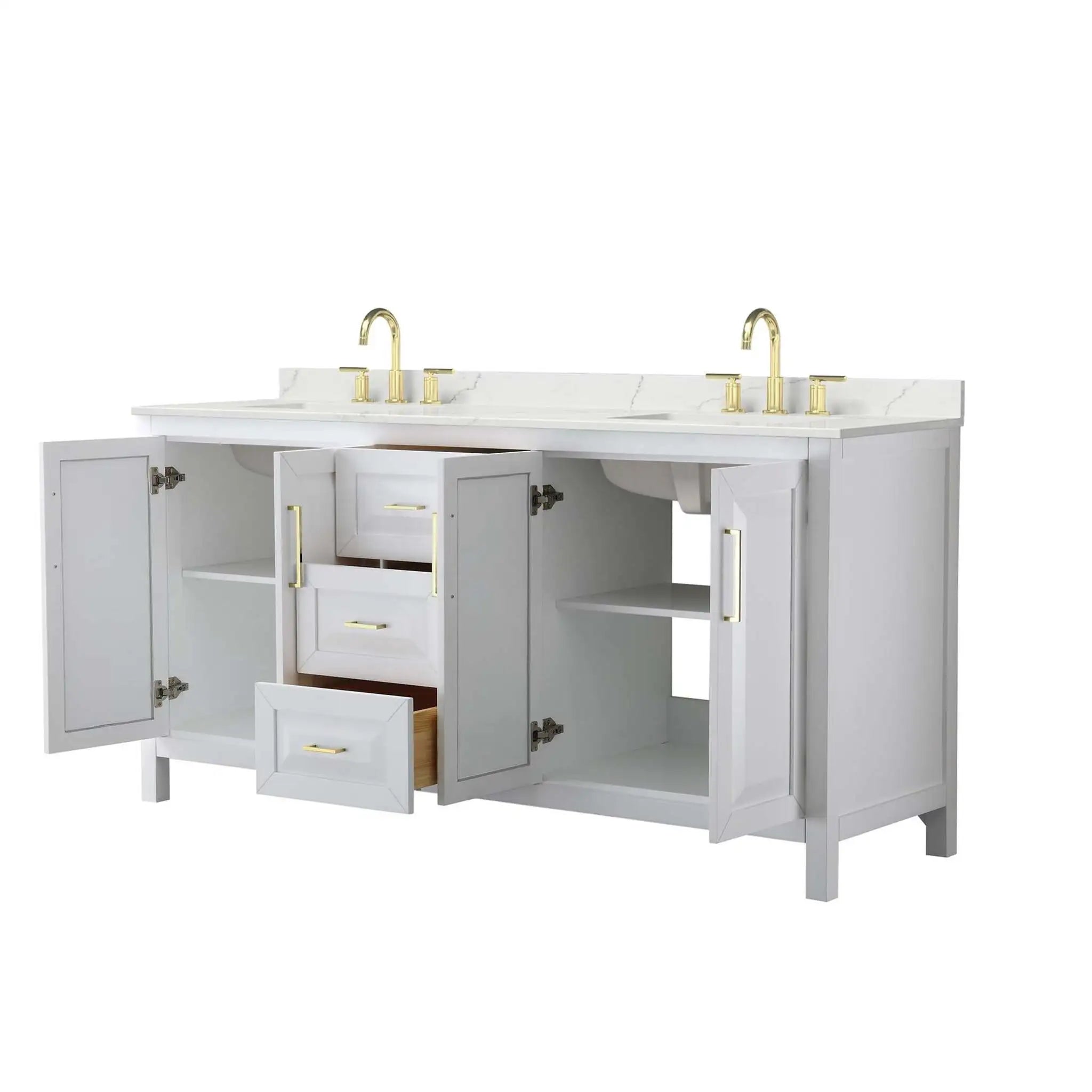 72" Daria Double Bathroom Vanity in White with Brushed Gold Trim by Wyndham