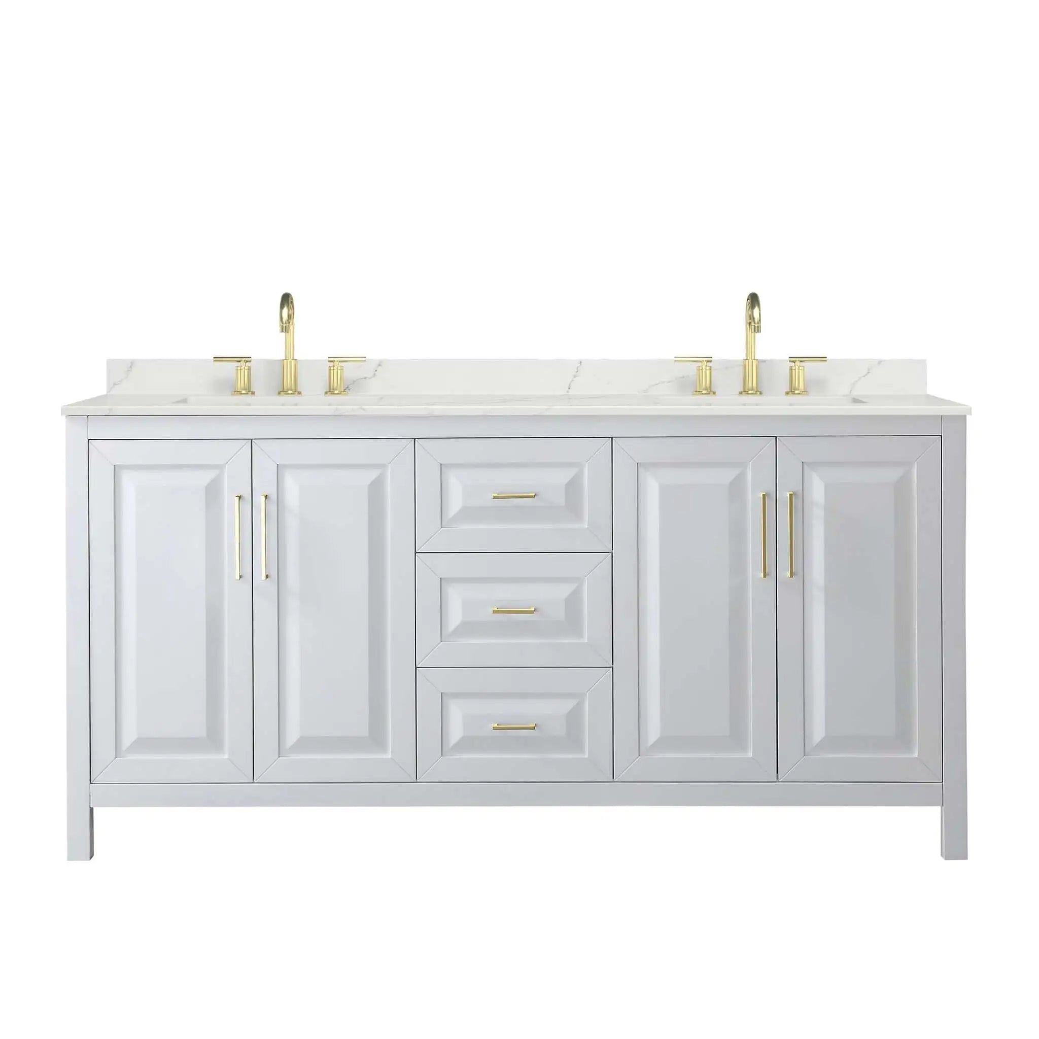 72" Daria Double Bathroom Vanity in White with Brushed Gold Trim by Wyndham