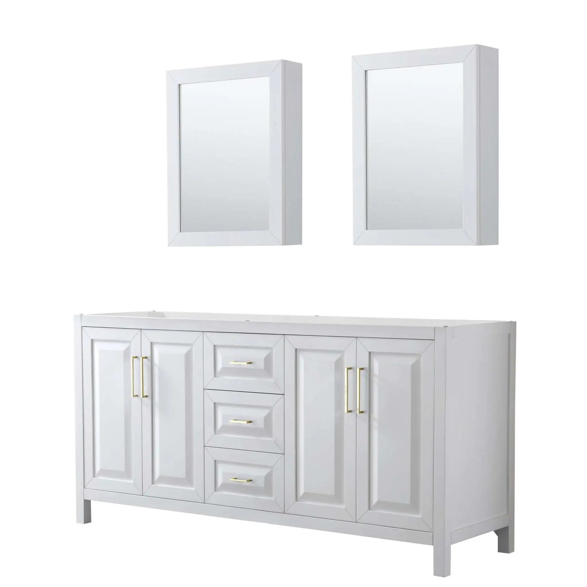 72" Daria Double Bathroom Vanity in White with Brushed Gold Trim & Medicine Cabinet by Wyndham