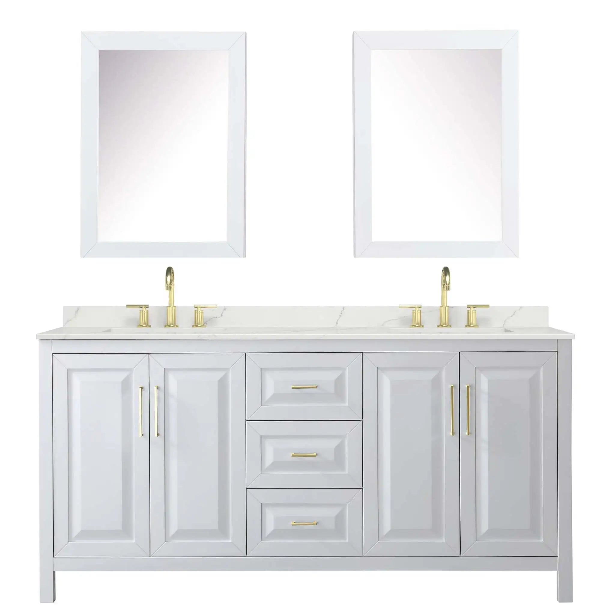72" Daria Double Bathroom Vanity in White with Brushed Gold Trim & Medicine Cabinet by Wyndham
