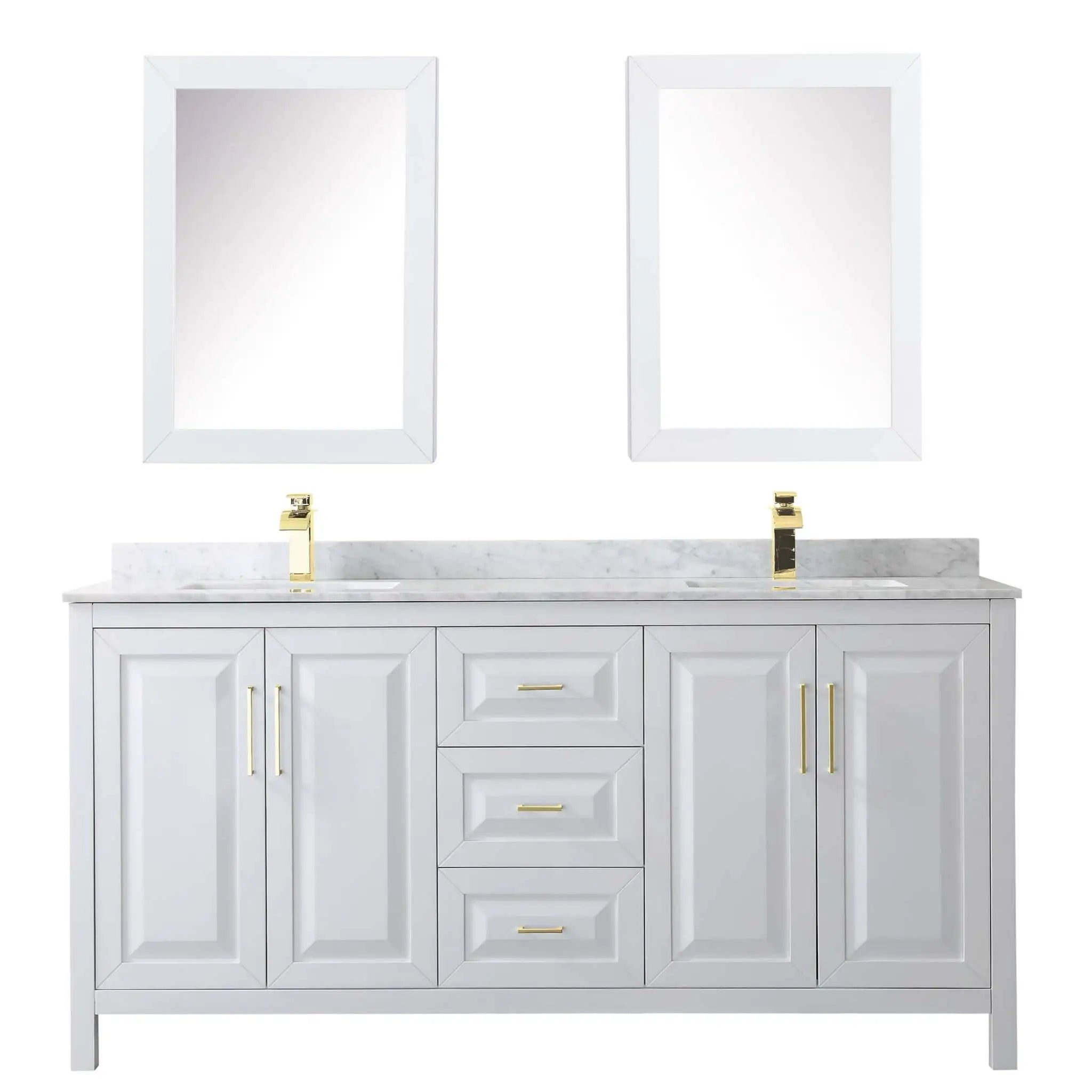 72" Daria Double Bathroom Vanity in White with Brushed Gold Trim & Medicine Cabinet by Wyndham