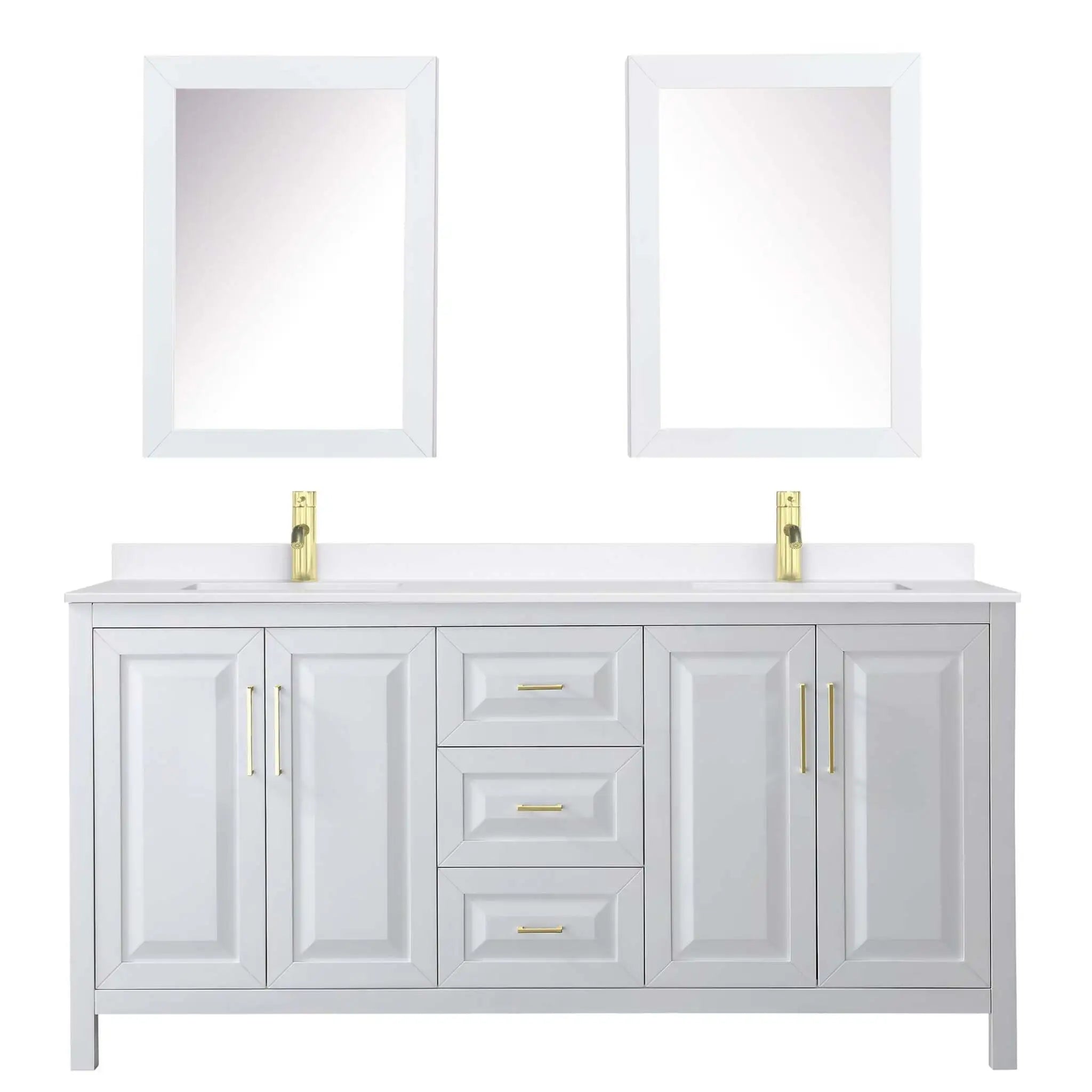 72" Daria Double Bathroom Vanity in White with Brushed Gold Trim & Medicine Cabinet by Wyndham