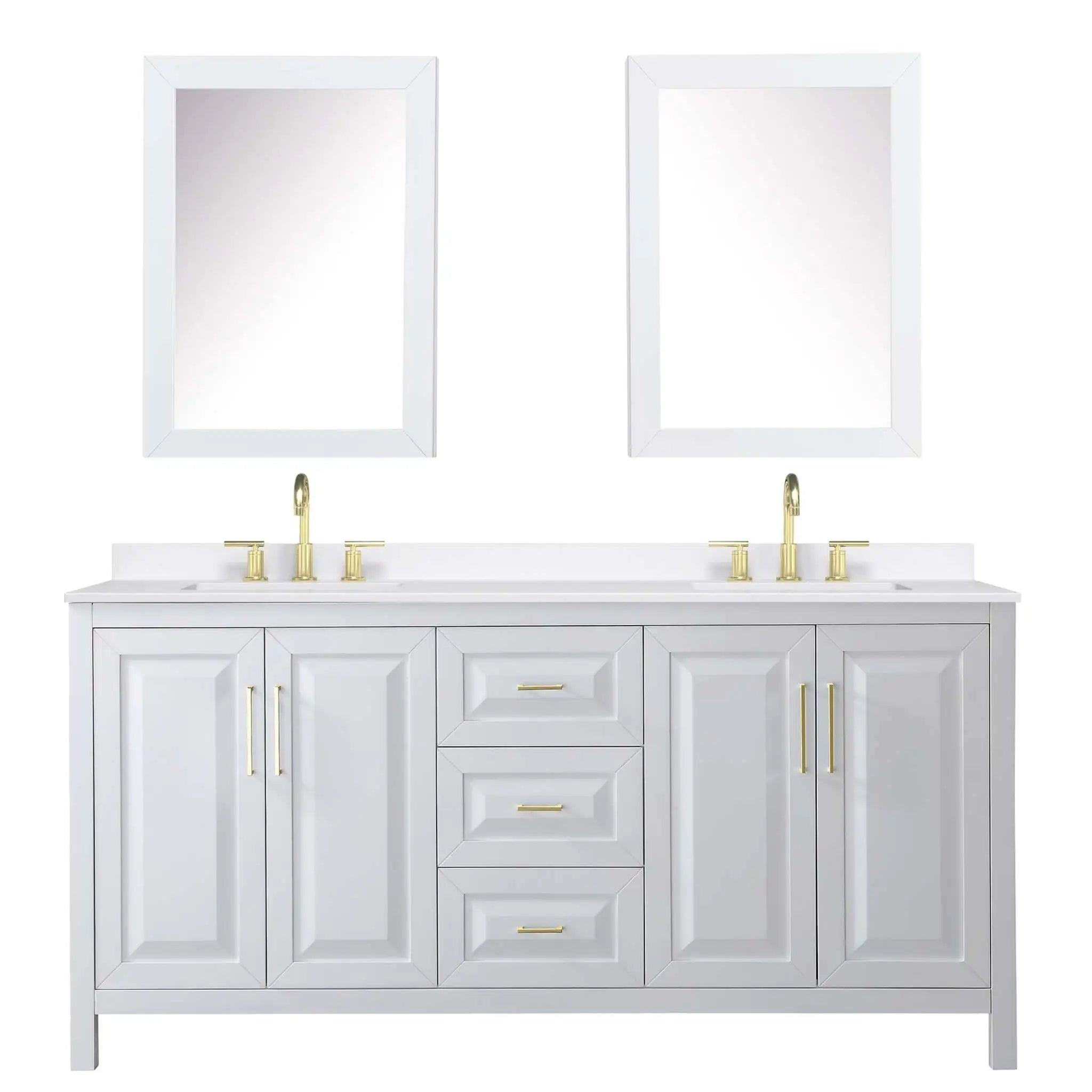 72" Daria Double Bathroom Vanity in White with Brushed Gold Trim & Medicine Cabinet by Wyndham