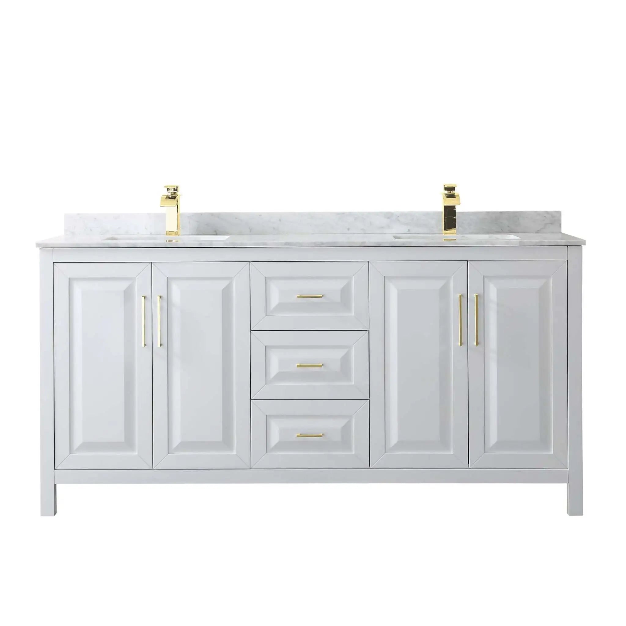 72" Daria Double Bathroom Vanity in White with Brushed Gold Trim by Wyndham