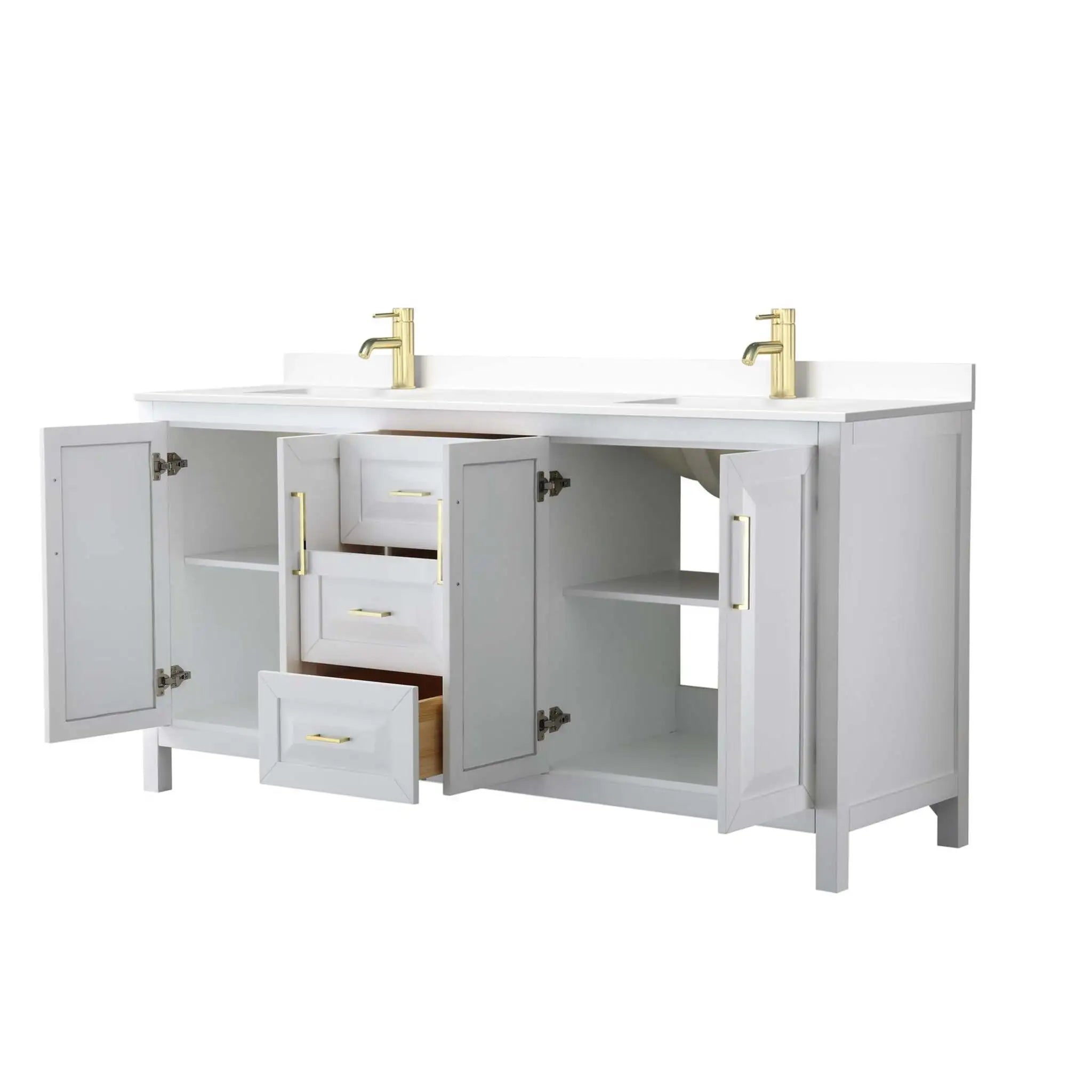72" Daria Double Bathroom Vanity in White with Brushed Gold Trim by Wyndham