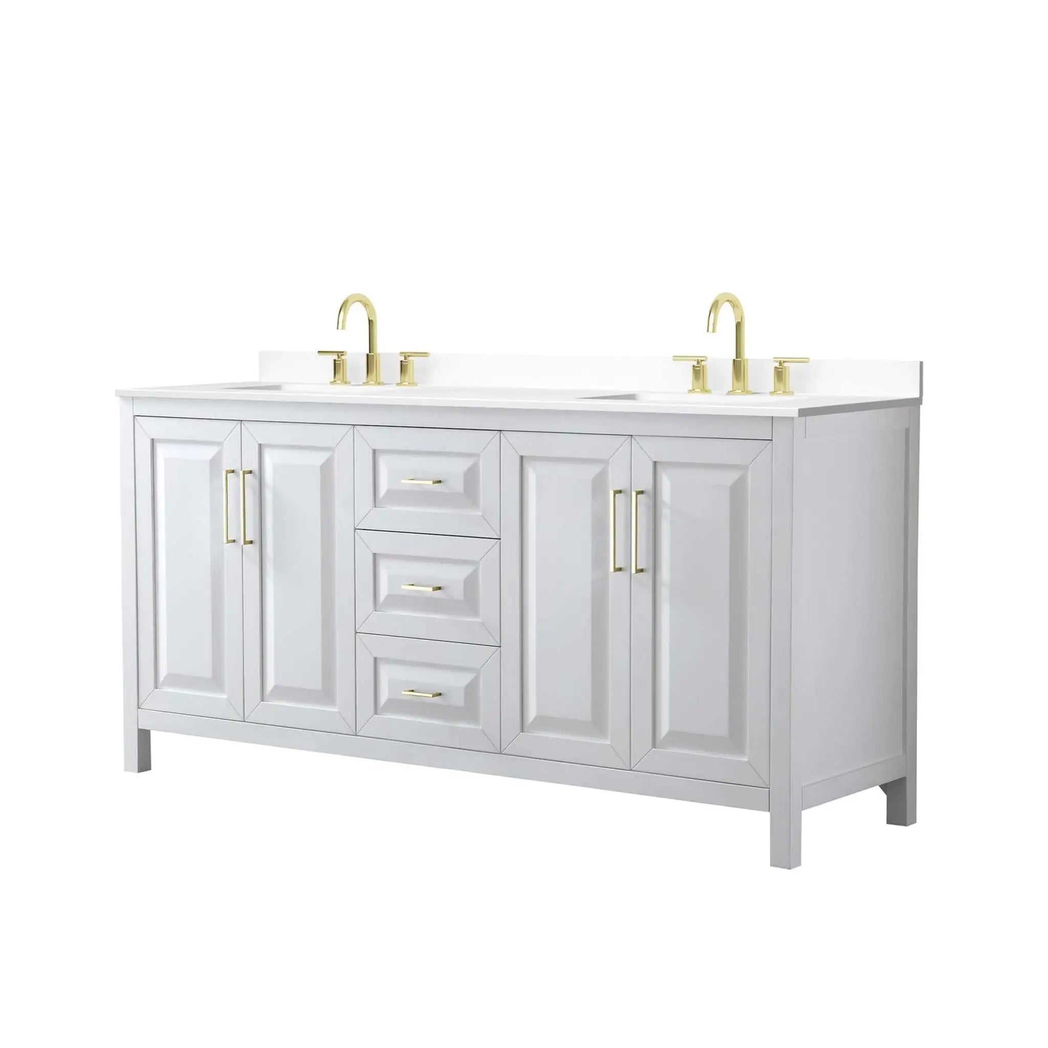 72" Daria Double Bathroom Vanity in White with Brushed Gold Trim by Wyndham