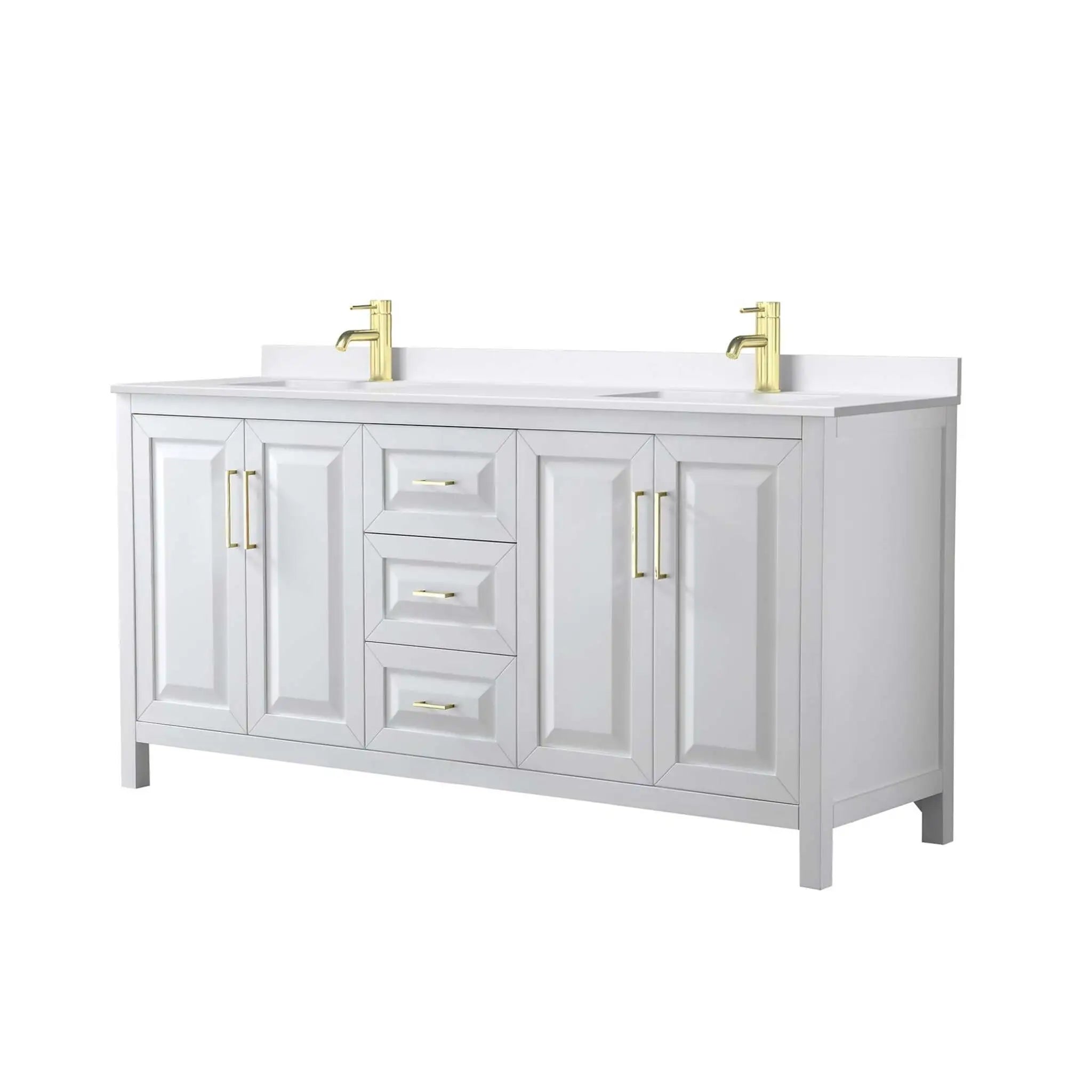 72" Daria Double Bathroom Vanity in White with Brushed Gold Trim by Wyndham