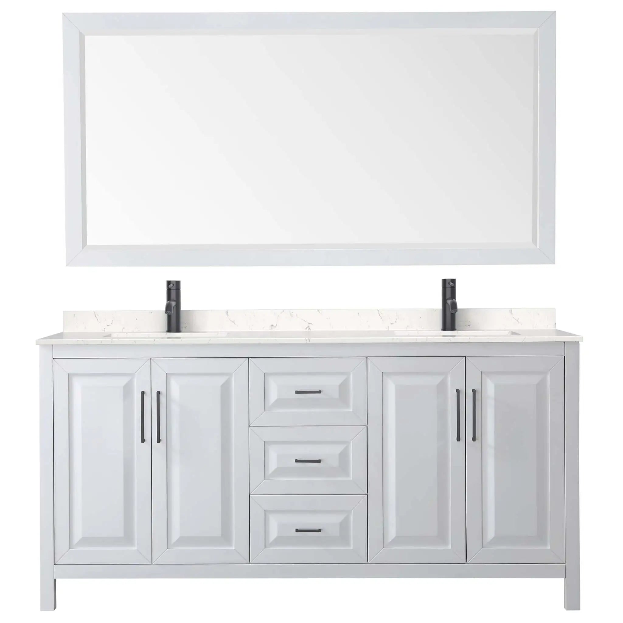 72" Daria Double Bathroom Vanity in White with Matte Black Trim & 70" Mirror by Wyndham