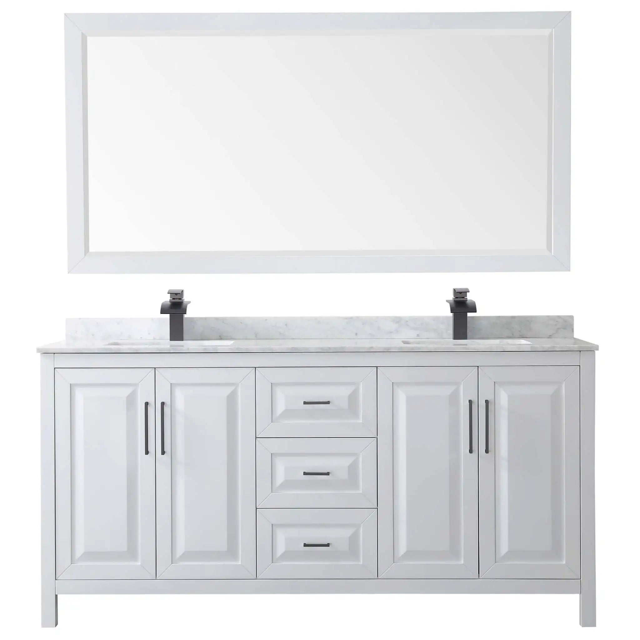 72" Daria Double Bathroom Vanity in White with Matte Black Trim & 70" Mirror by Wyndham