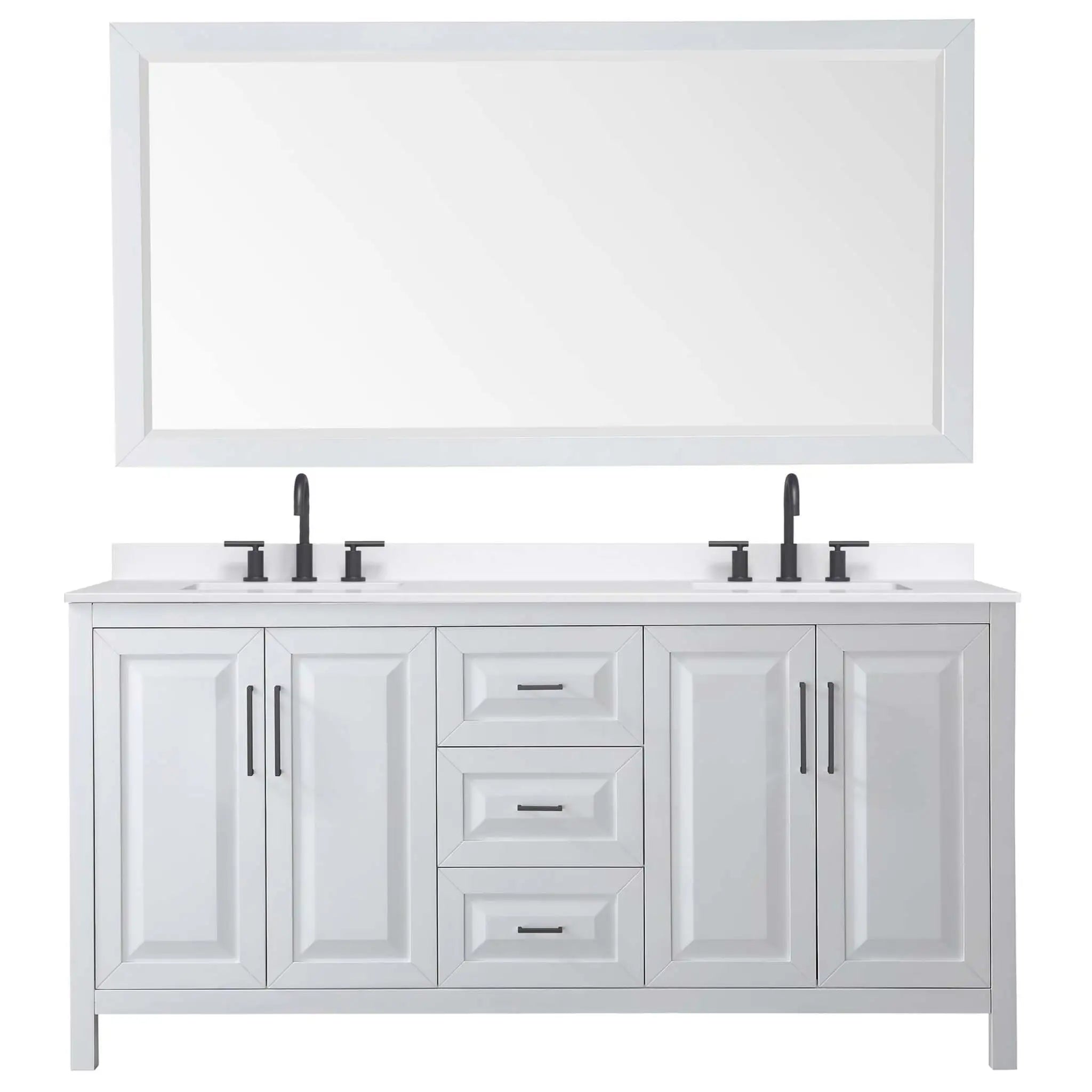 72" Daria Double Bathroom Vanity in White with Matte Black Trim & 70" Mirror by Wyndham