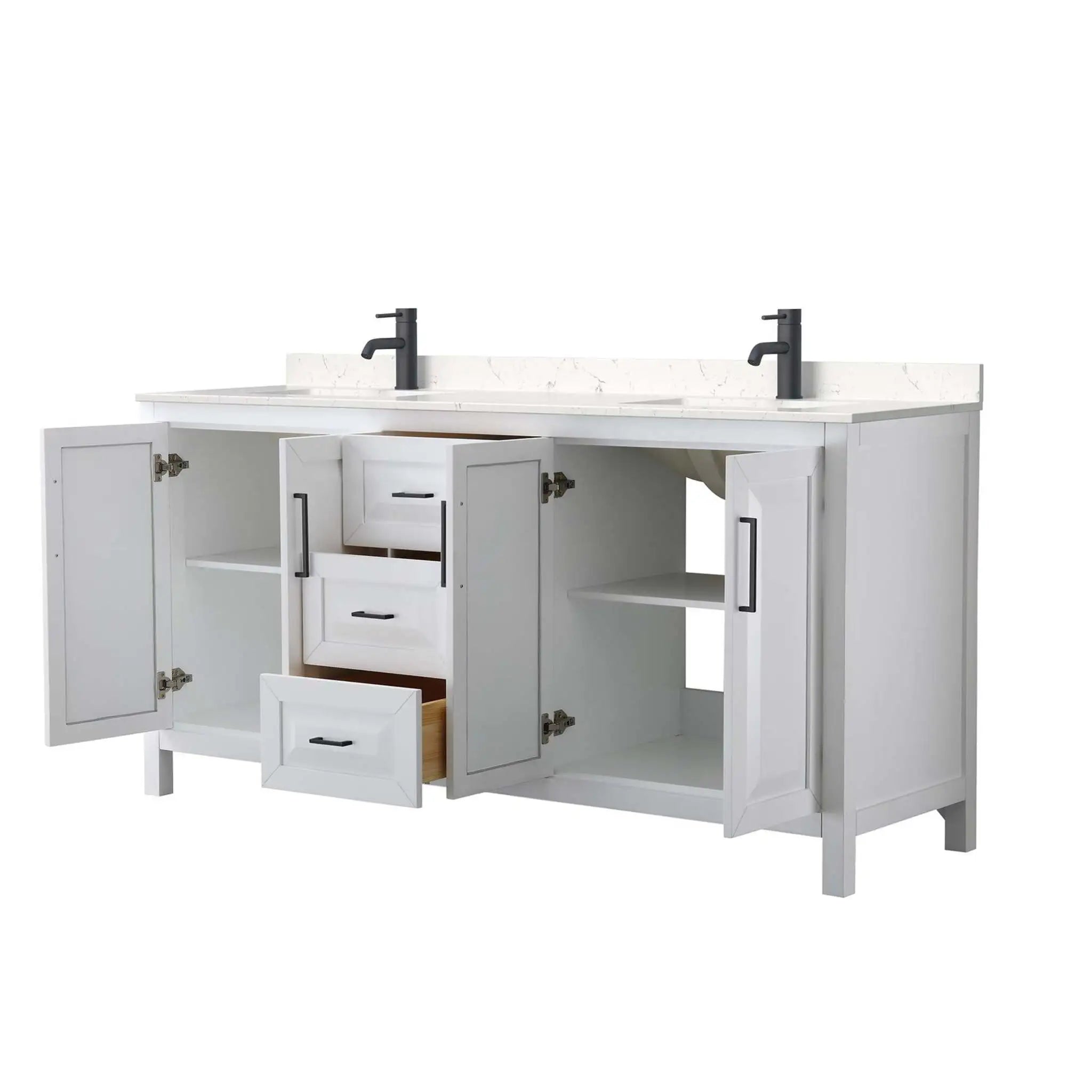 72" Daria Double Bathroom Vanity in White with Matte Black Trim by Wyndham