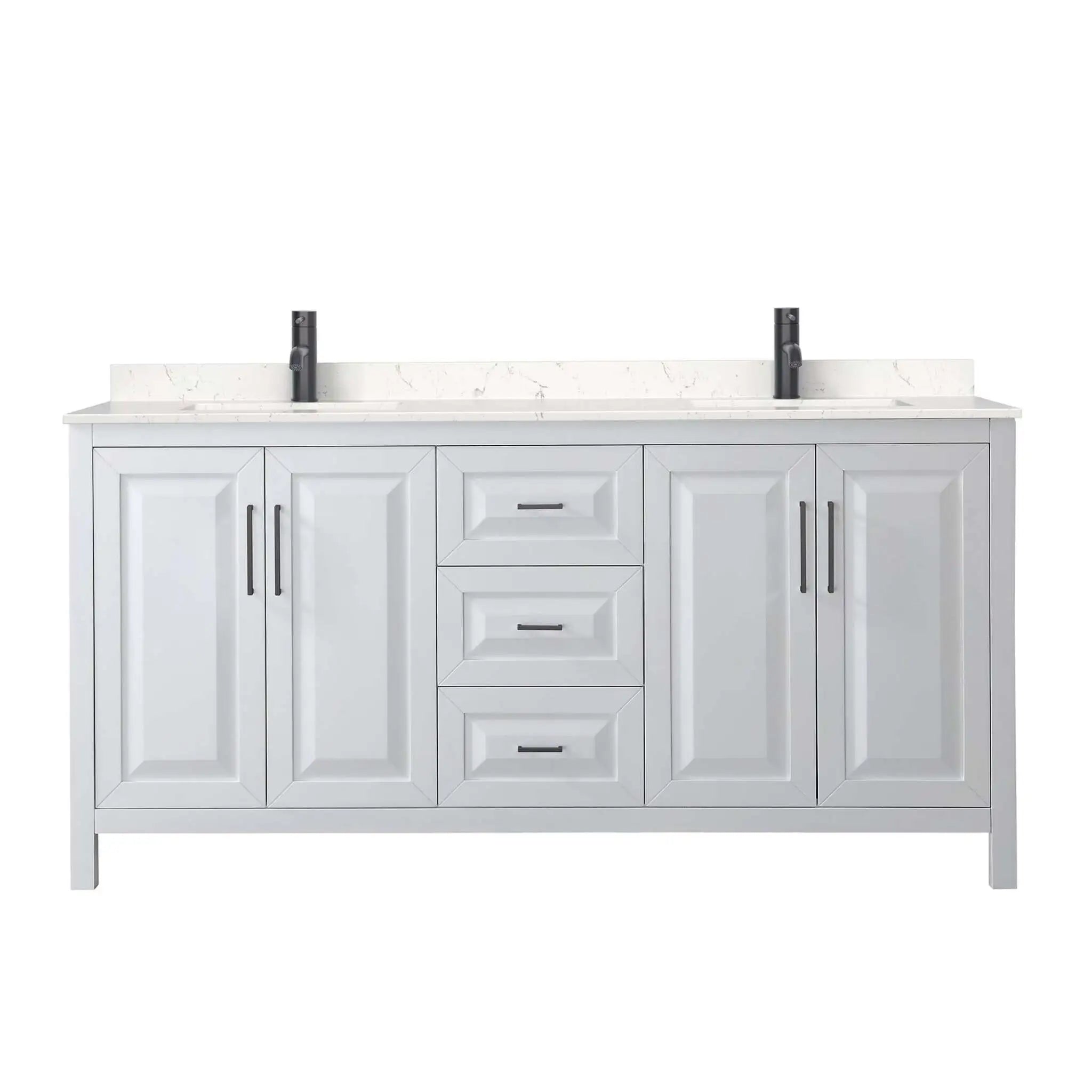 72" Daria Double Bathroom Vanity in White with Matte Black Trim by Wyndham
