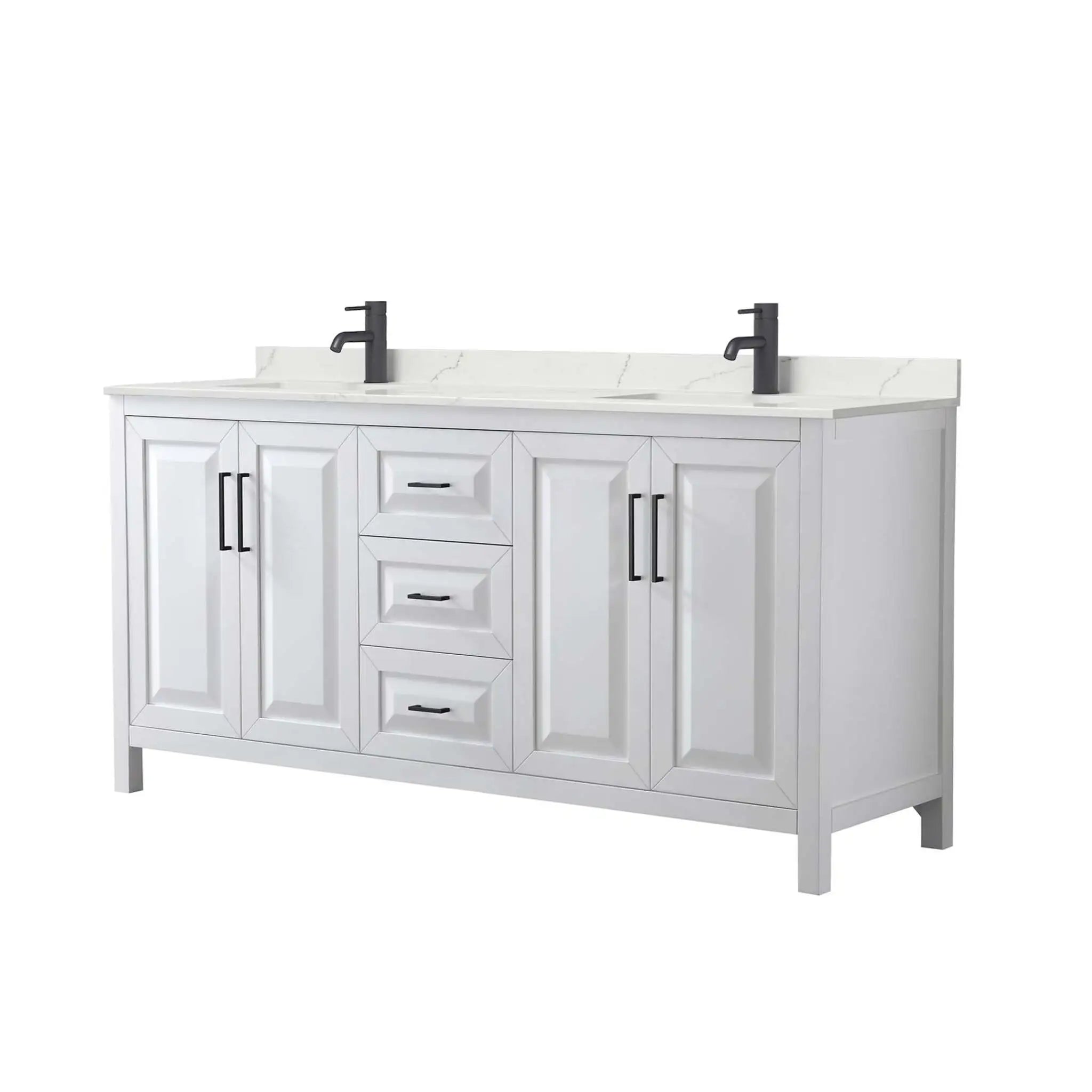 72" Daria Double Bathroom Vanity in White with Matte Black Trim by Wyndham