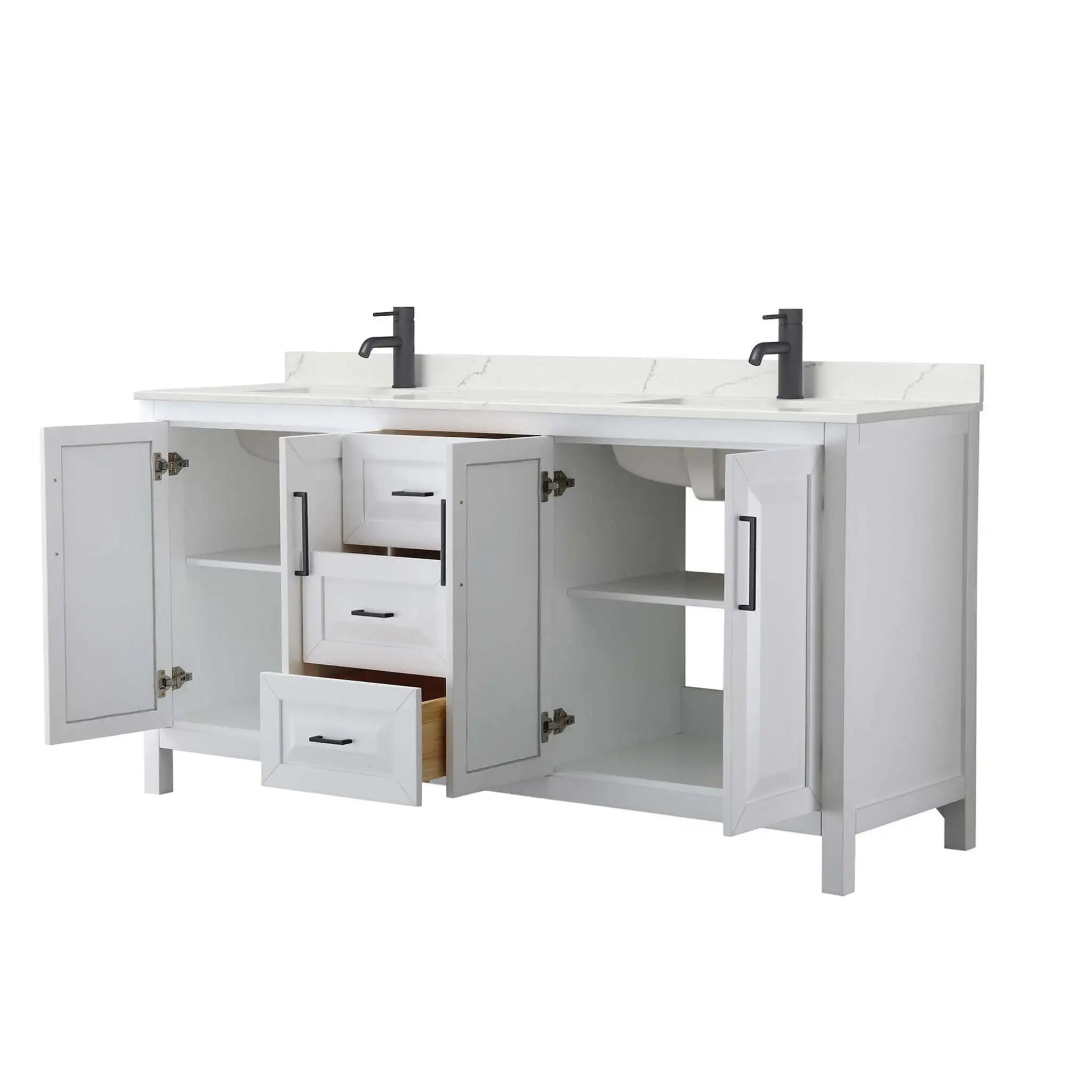 72" Daria Double Bathroom Vanity in White with Matte Black Trim by Wyndham