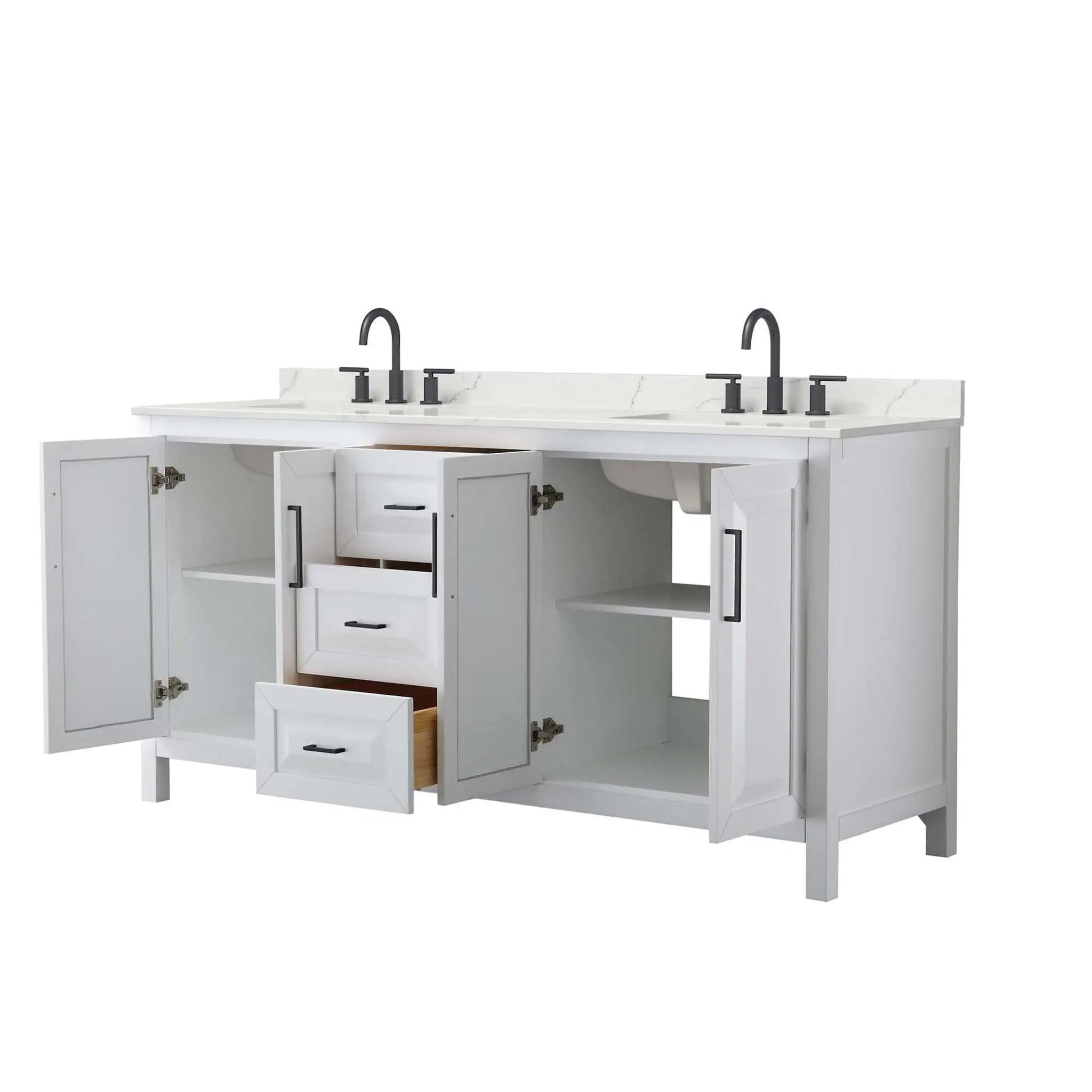 72" Daria Double Bathroom Vanity in White with Matte Black Trim by Wyndham