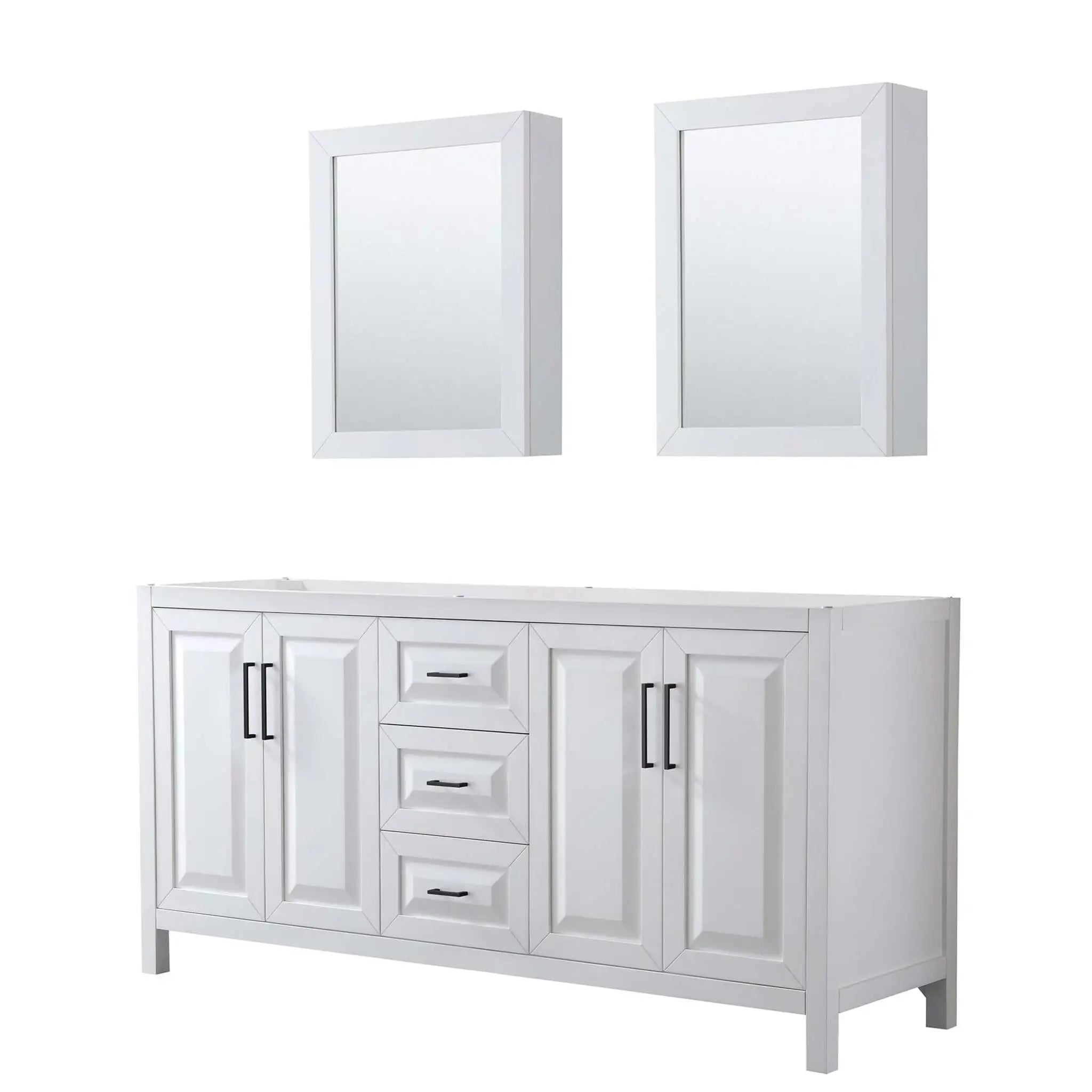 72" Daria Double Bathroom Vanity in White with Matte Black Trim & Medicine Cabinet by Wyndham
