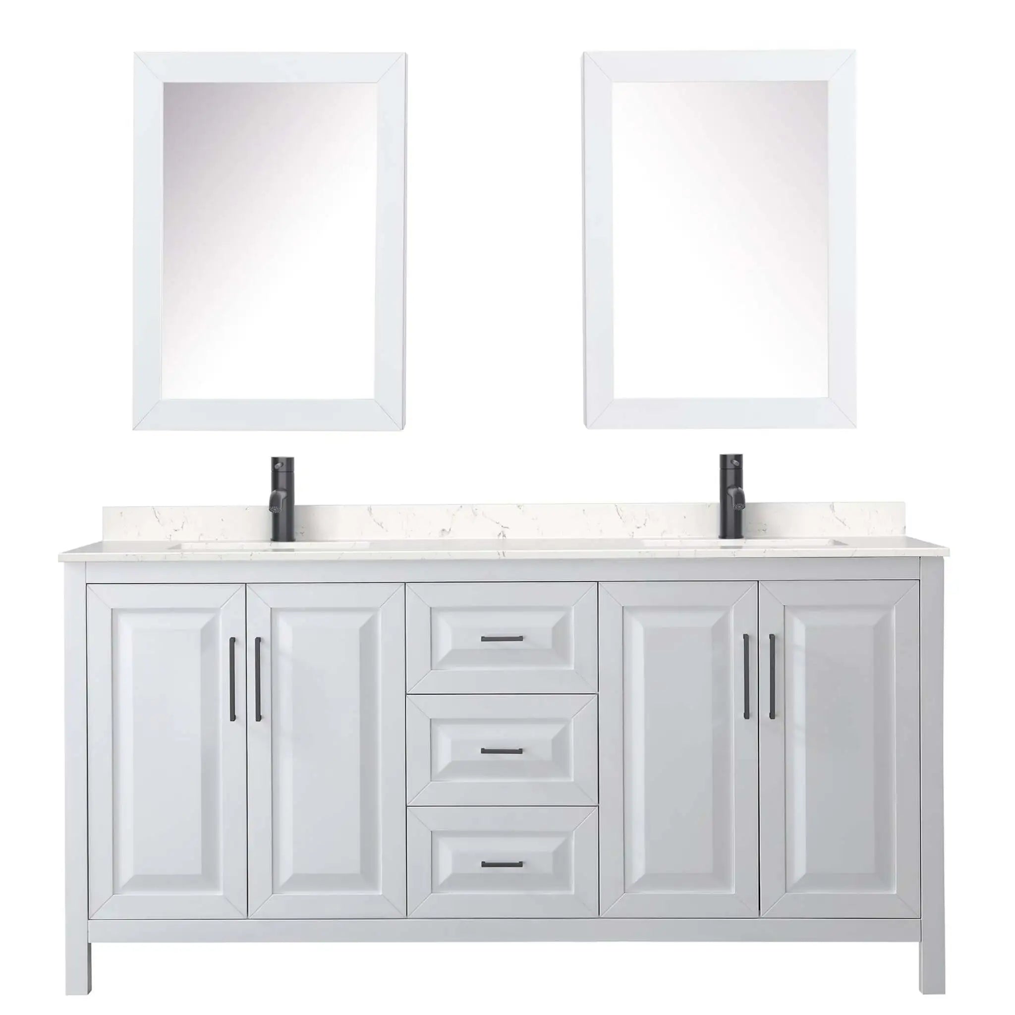 72" Daria Double Bathroom Vanity in White with Matte Black Trim & Medicine Cabinet by Wyndham