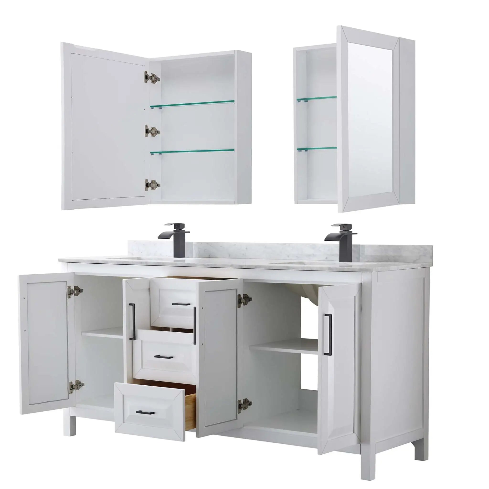 72" Daria Double Bathroom Vanity in White with Matte Black Trim & Medicine Cabinet by Wyndham