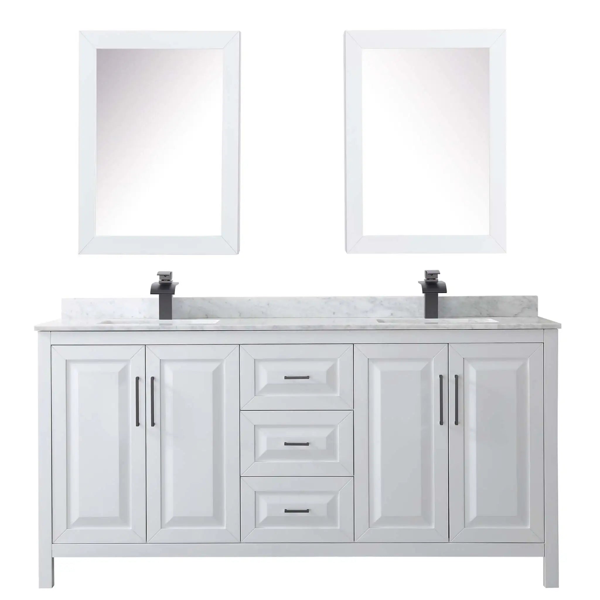 72" Daria Double Bathroom Vanity in White with Matte Black Trim & Medicine Cabinet by Wyndham