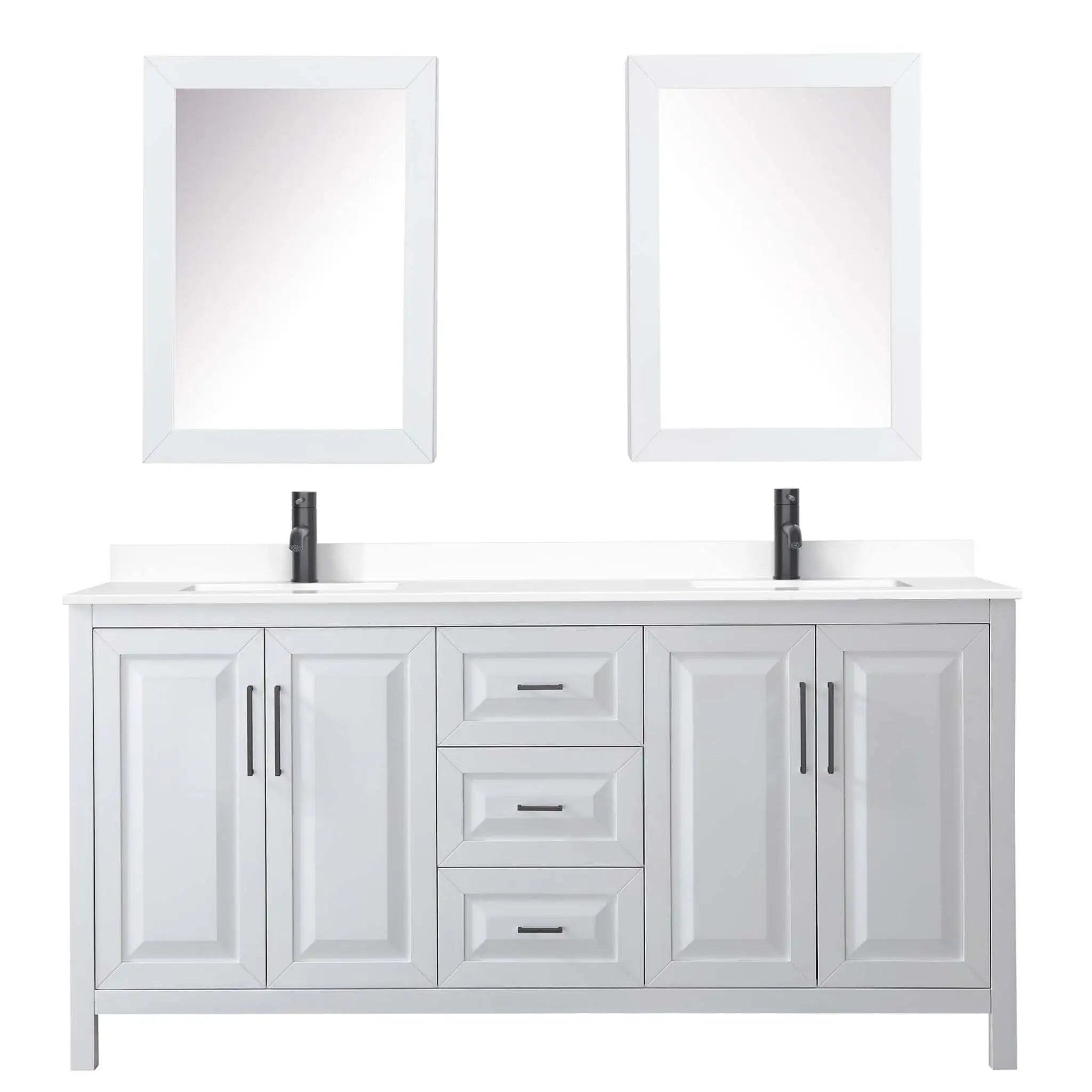 72" Daria Double Bathroom Vanity in White with Matte Black Trim & Medicine Cabinet by Wyndham