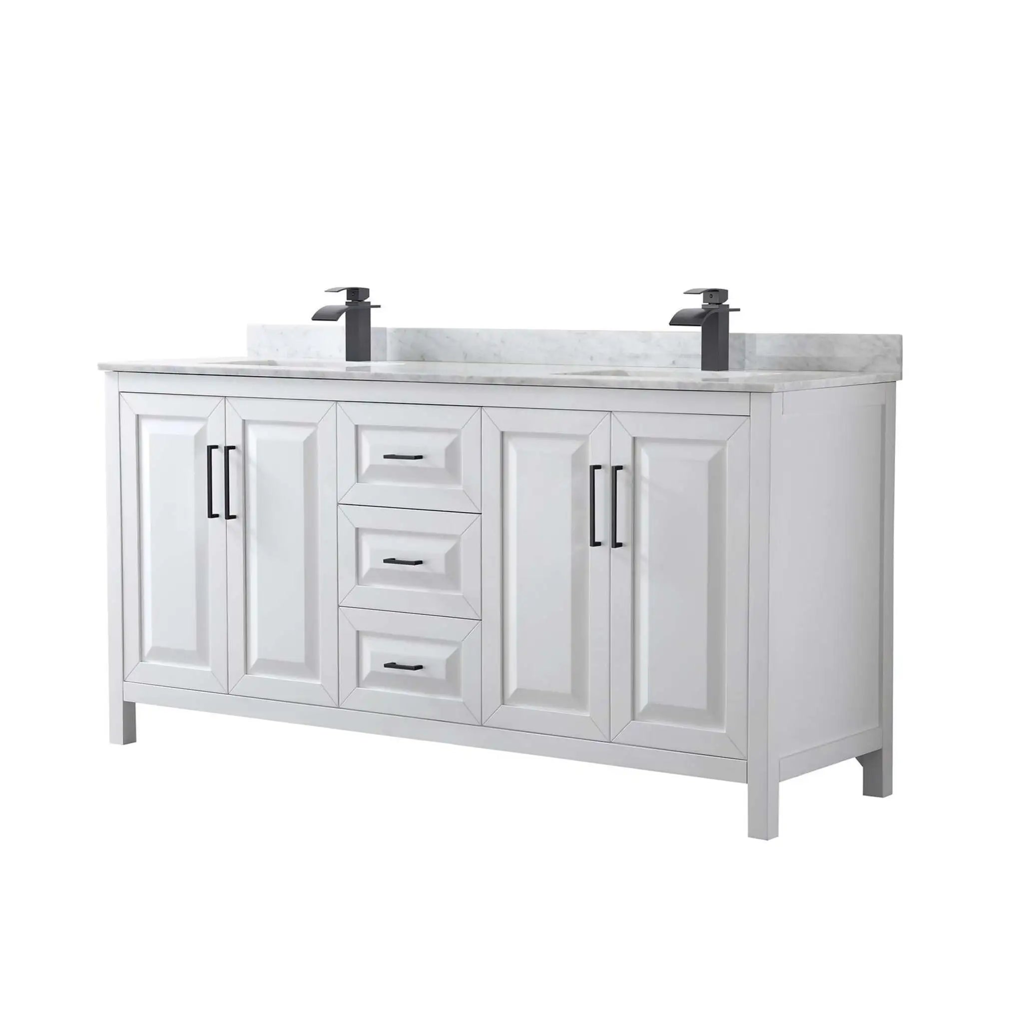 72" Daria Double Bathroom Vanity in White with Matte Black Trim by Wyndham