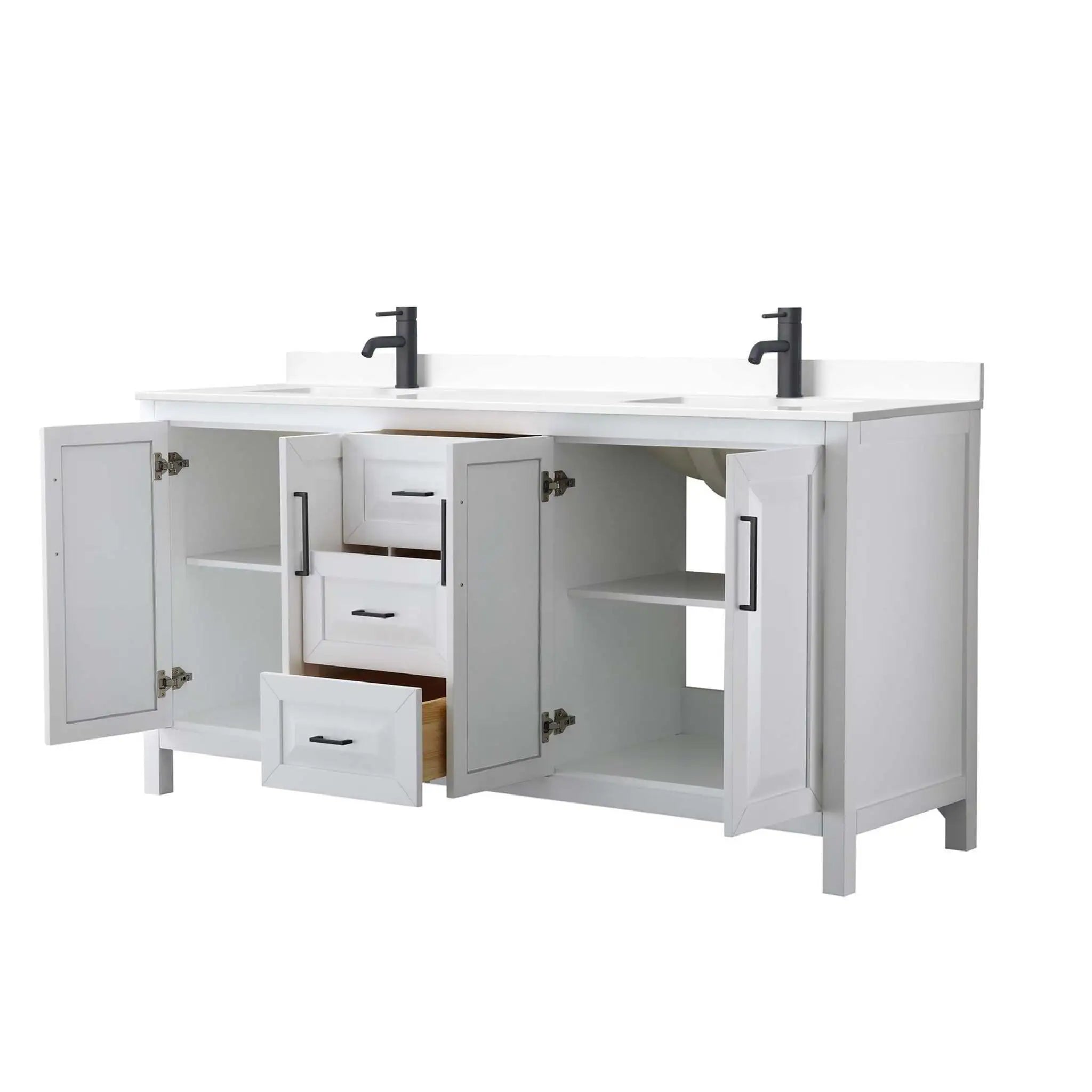 72" Daria Double Bathroom Vanity in White with Matte Black Trim by Wyndham