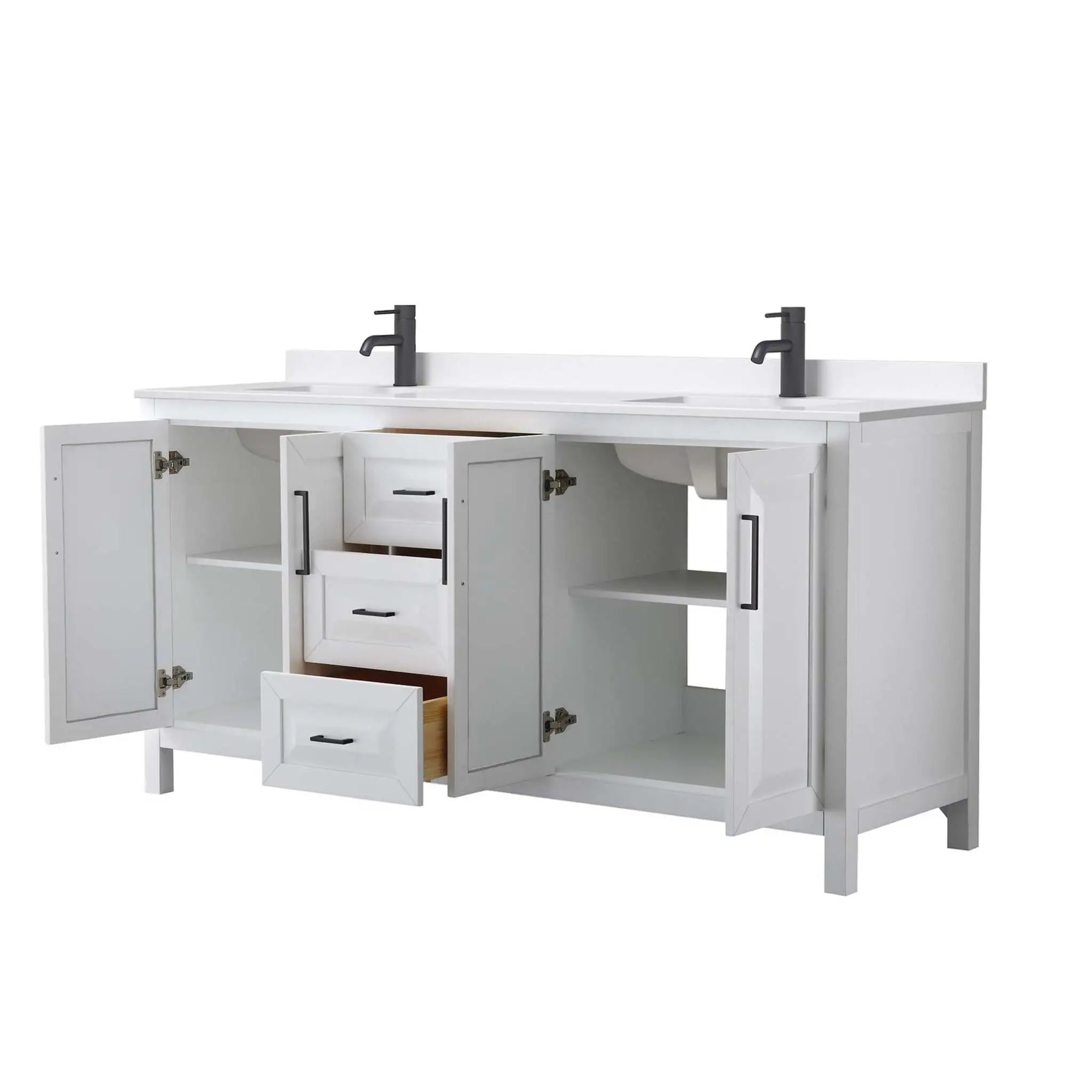 72" Daria Double Bathroom Vanity in White with Matte Black Trim by Wyndham
