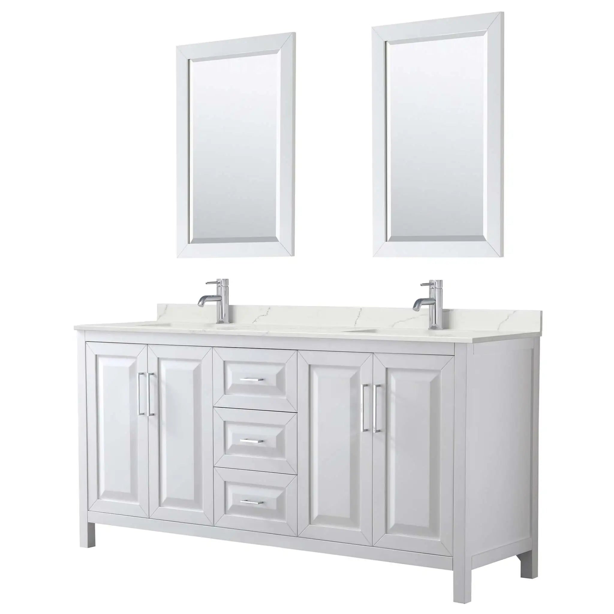 72" Daria Double Bathroom Vanity in White with Polished Chrome Trim & 24" Mirror by Wyndham