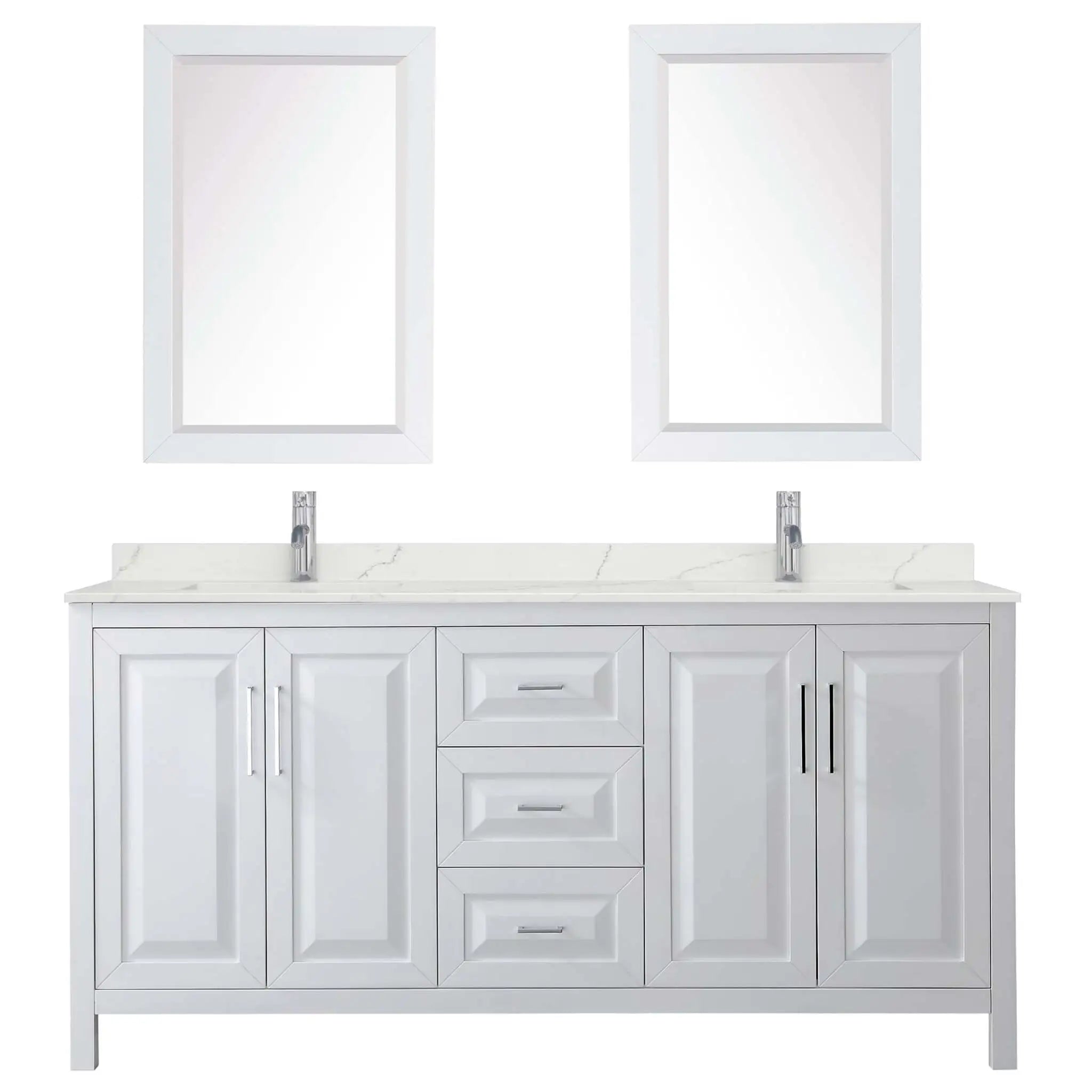 72" Daria Double Bathroom Vanity in White with Polished Chrome Trim & 24" Mirror by Wyndham