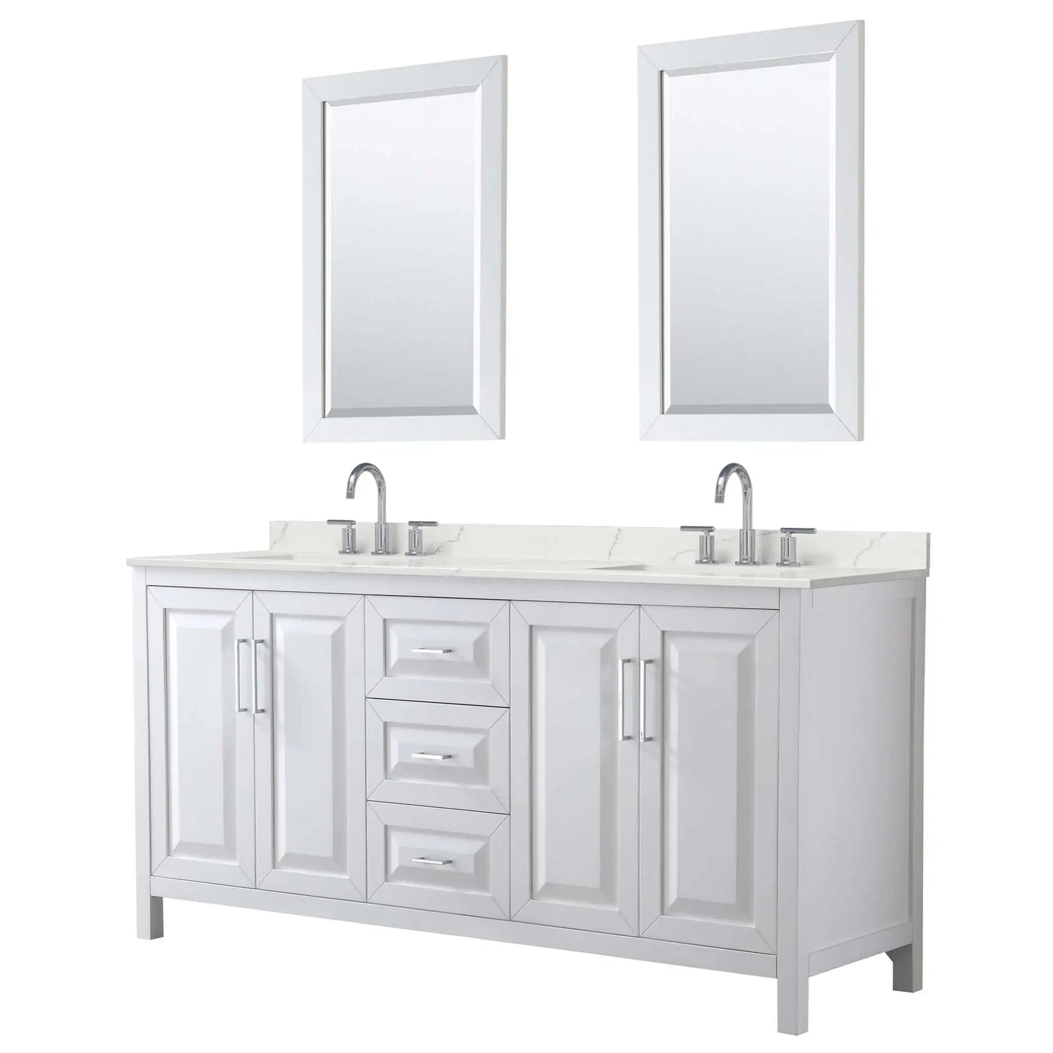 72" Daria Double Bathroom Vanity in White with Polished Chrome Trim & 24" Mirror by Wyndham