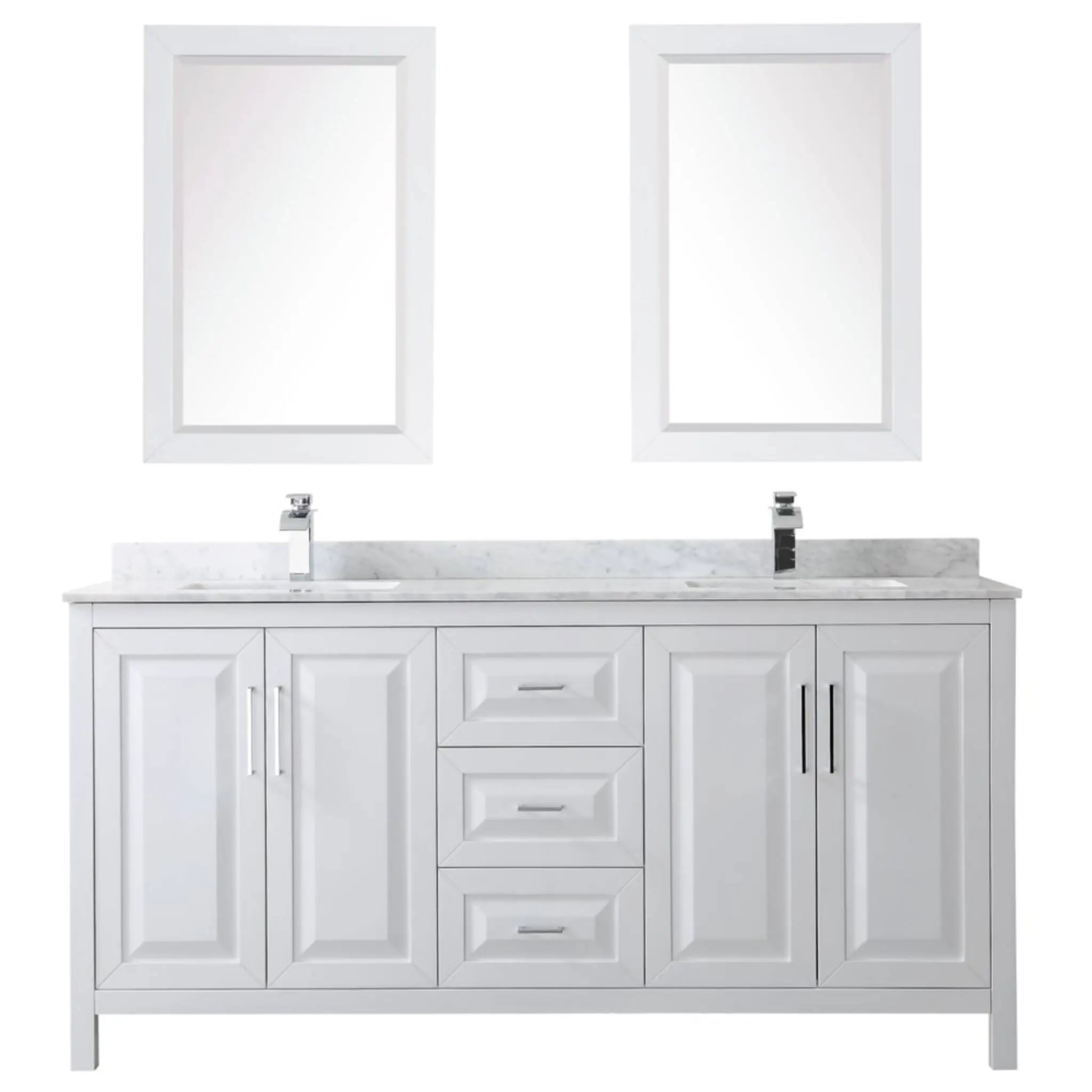 72" Daria Double Bathroom Vanity in White with Polished Chrome Trim & 24" Mirror by Wyndham