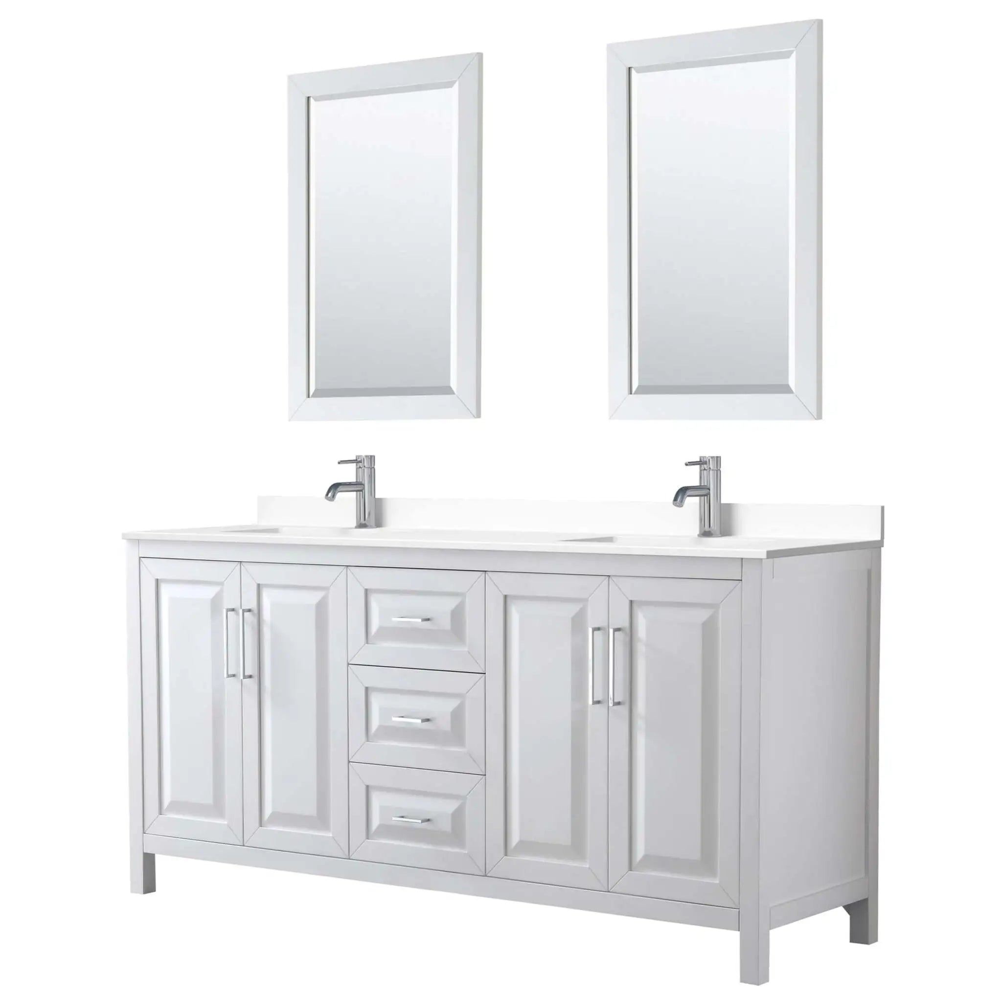 72" Daria Double Bathroom Vanity in White with Polished Chrome Trim & 24" Mirror by Wyndham