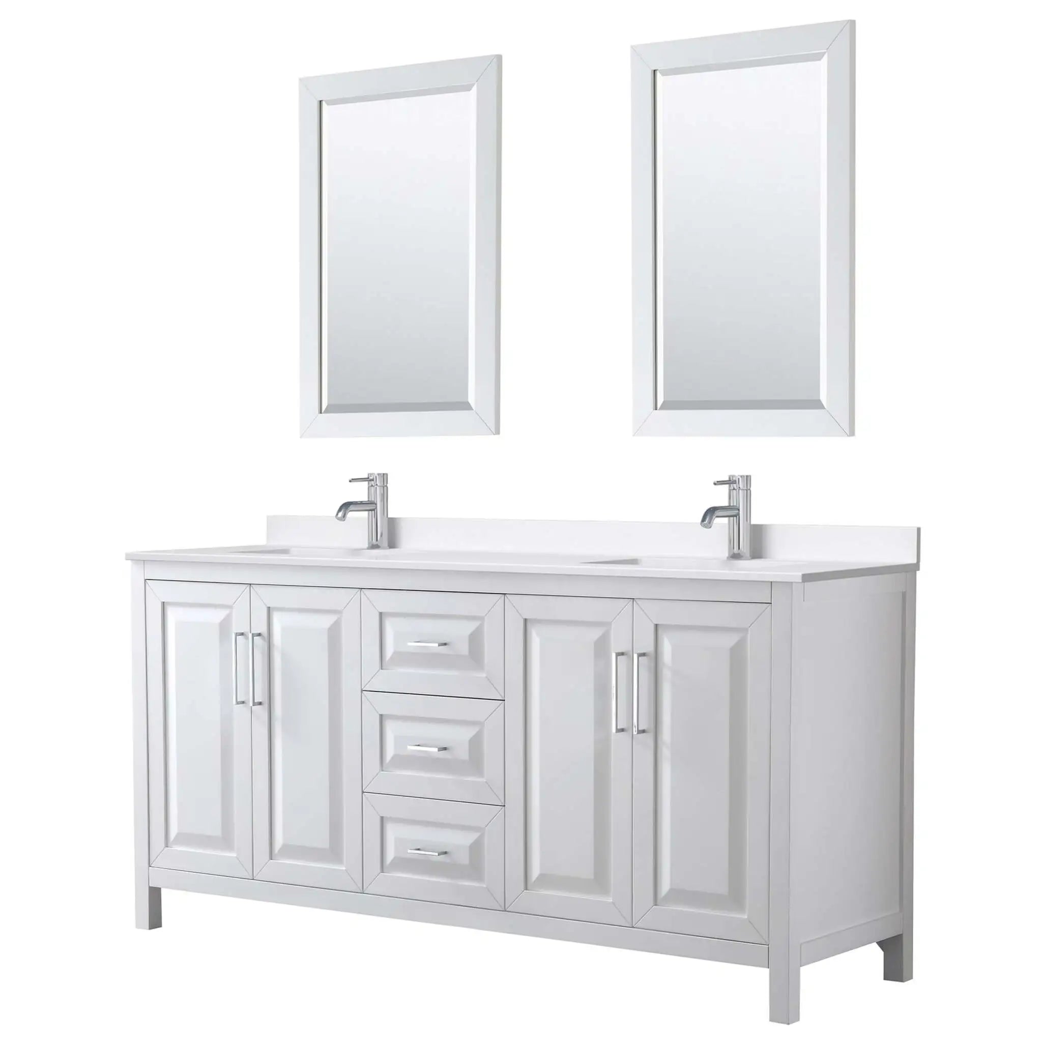 72" Daria Double Bathroom Vanity in White with Polished Chrome Trim & 24" Mirror by Wyndham