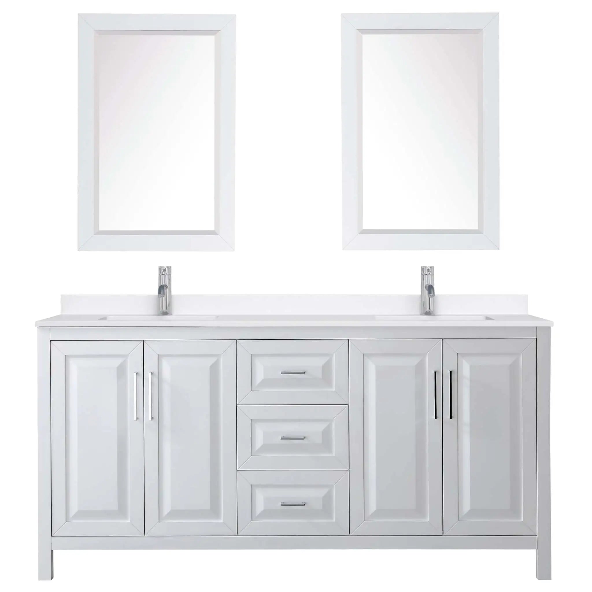 72" Daria Double Bathroom Vanity in White with Polished Chrome Trim & 24" Mirror by Wyndham