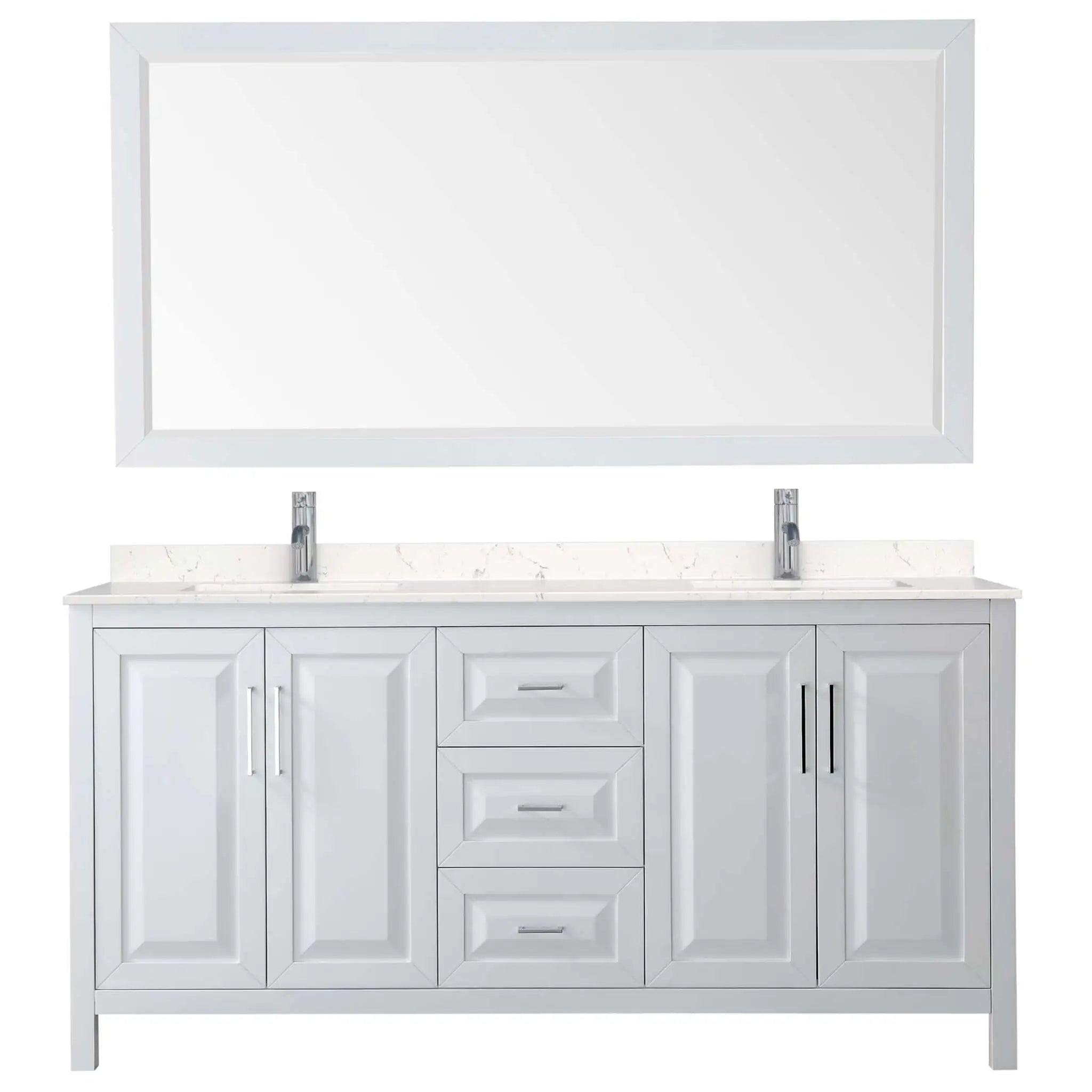 72" Daria Double Bathroom Vanity in White with Polished Chrome Trim & 70" Mirror by Wyndham