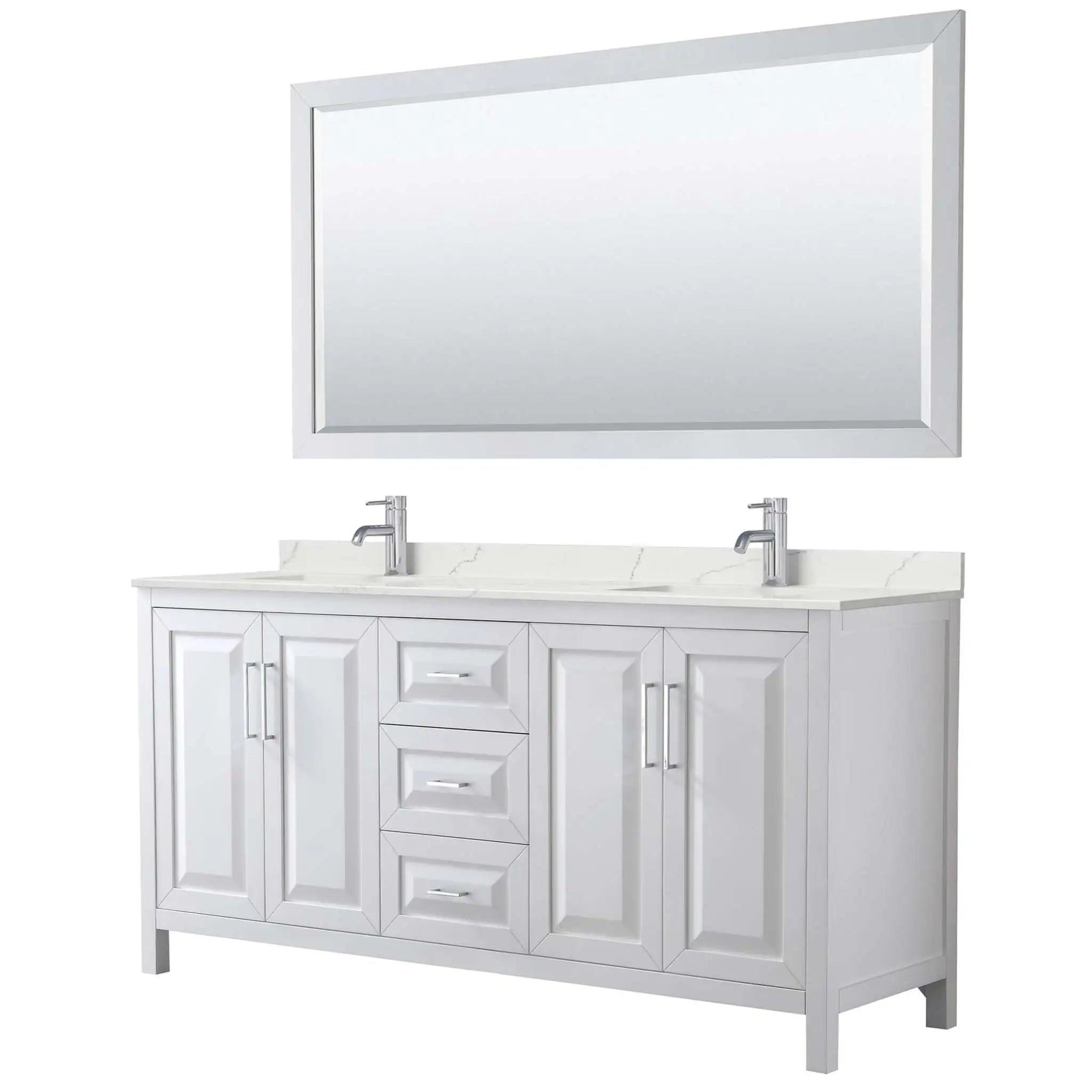 72" Daria Double Bathroom Vanity in White with Polished Chrome Trim & 70" Mirror by Wyndham