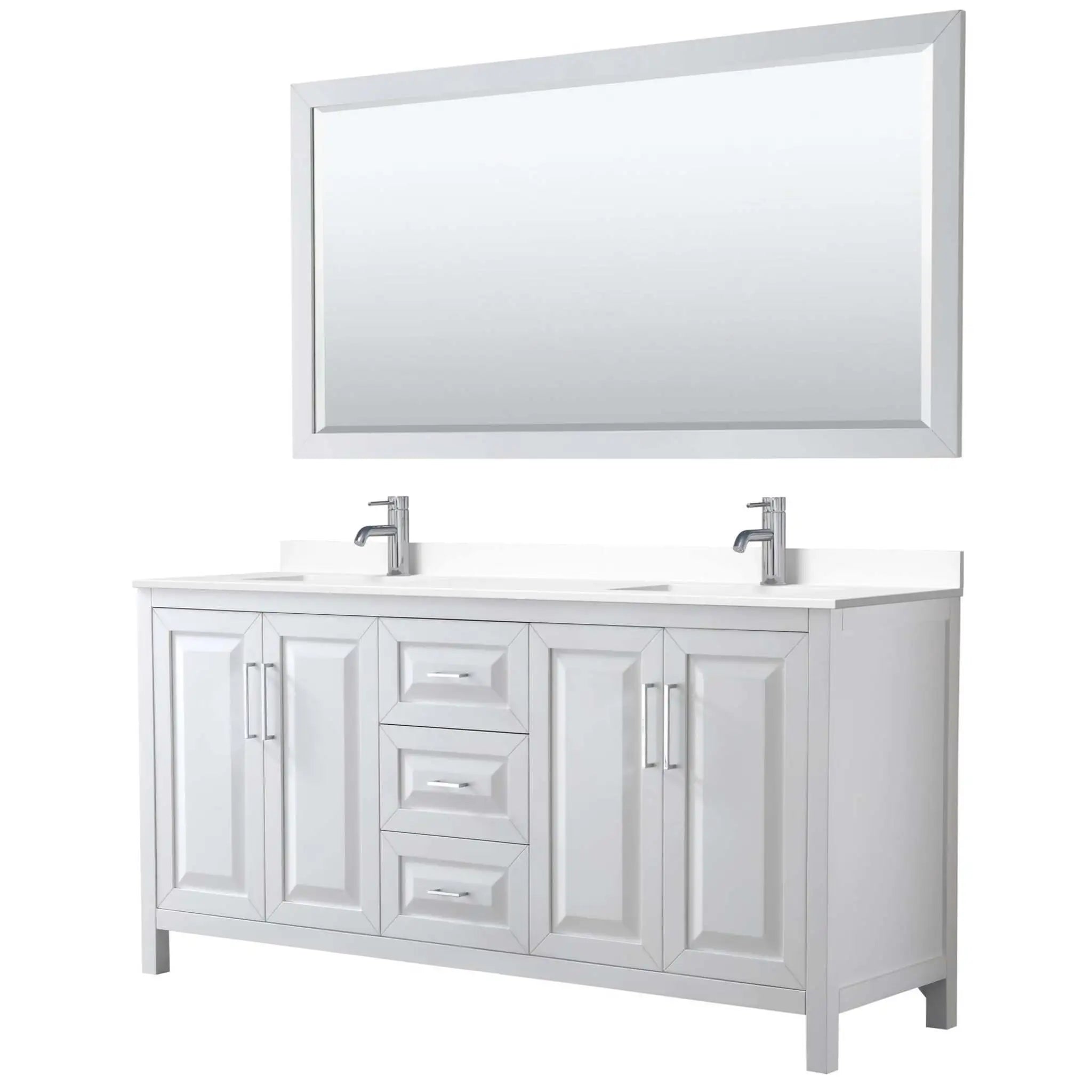 72" Daria Double Bathroom Vanity in White with Polished Chrome Trim & 70" Mirror by Wyndham